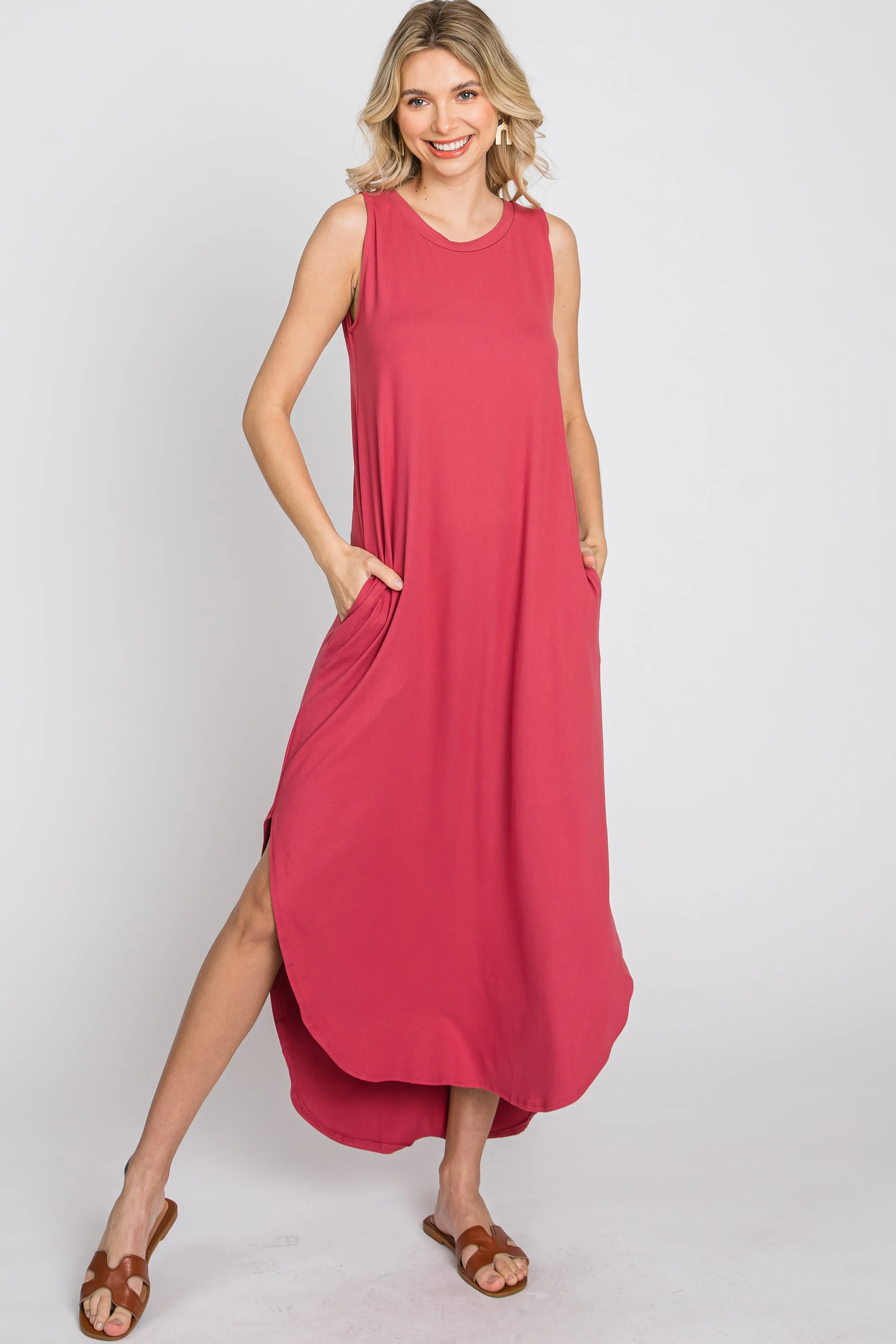 Salmon Sleeveless Round Hem Maxi Dress sold by Pinkblush product image thumbnail 2
