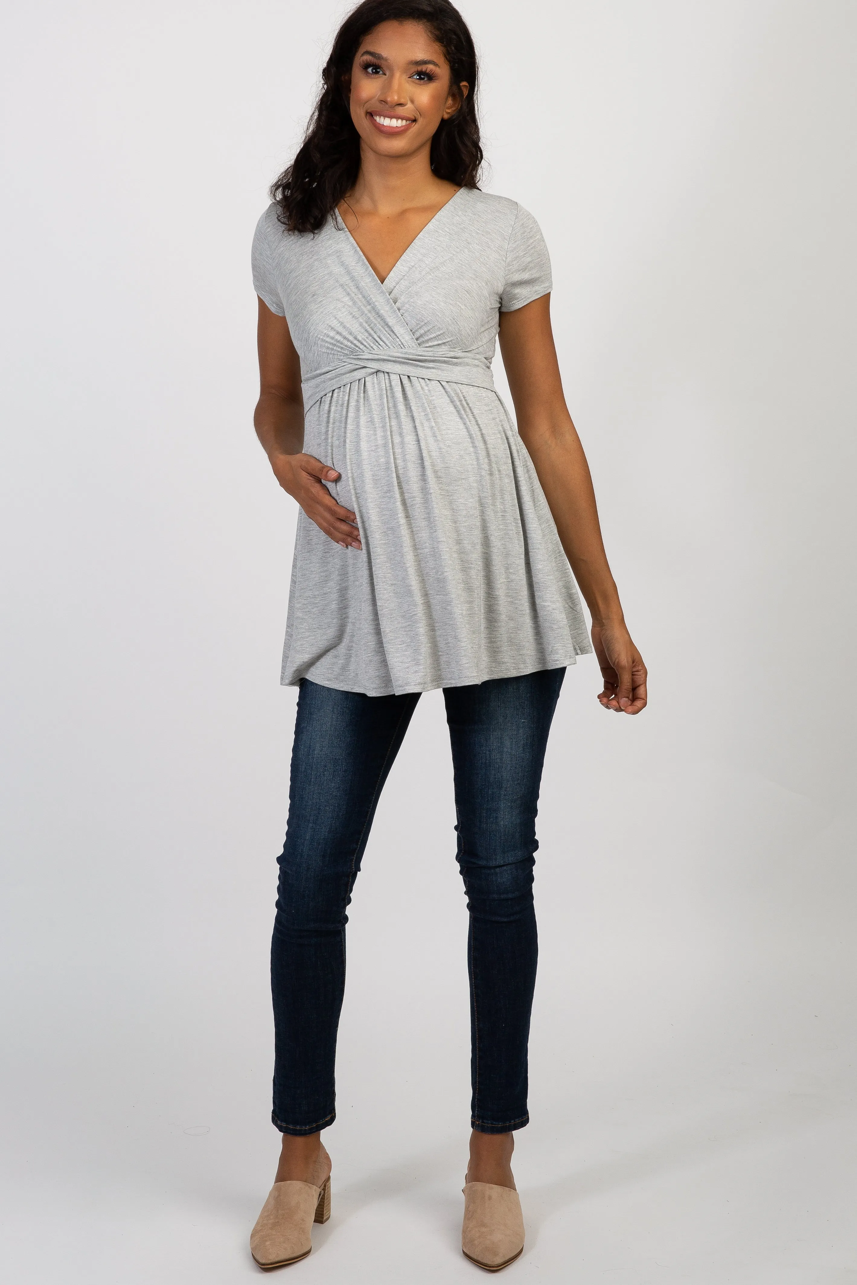 PinkBlush Grey Draped Front Maternity/Nursing Top sold by Pinkblush product image thumbnail 4