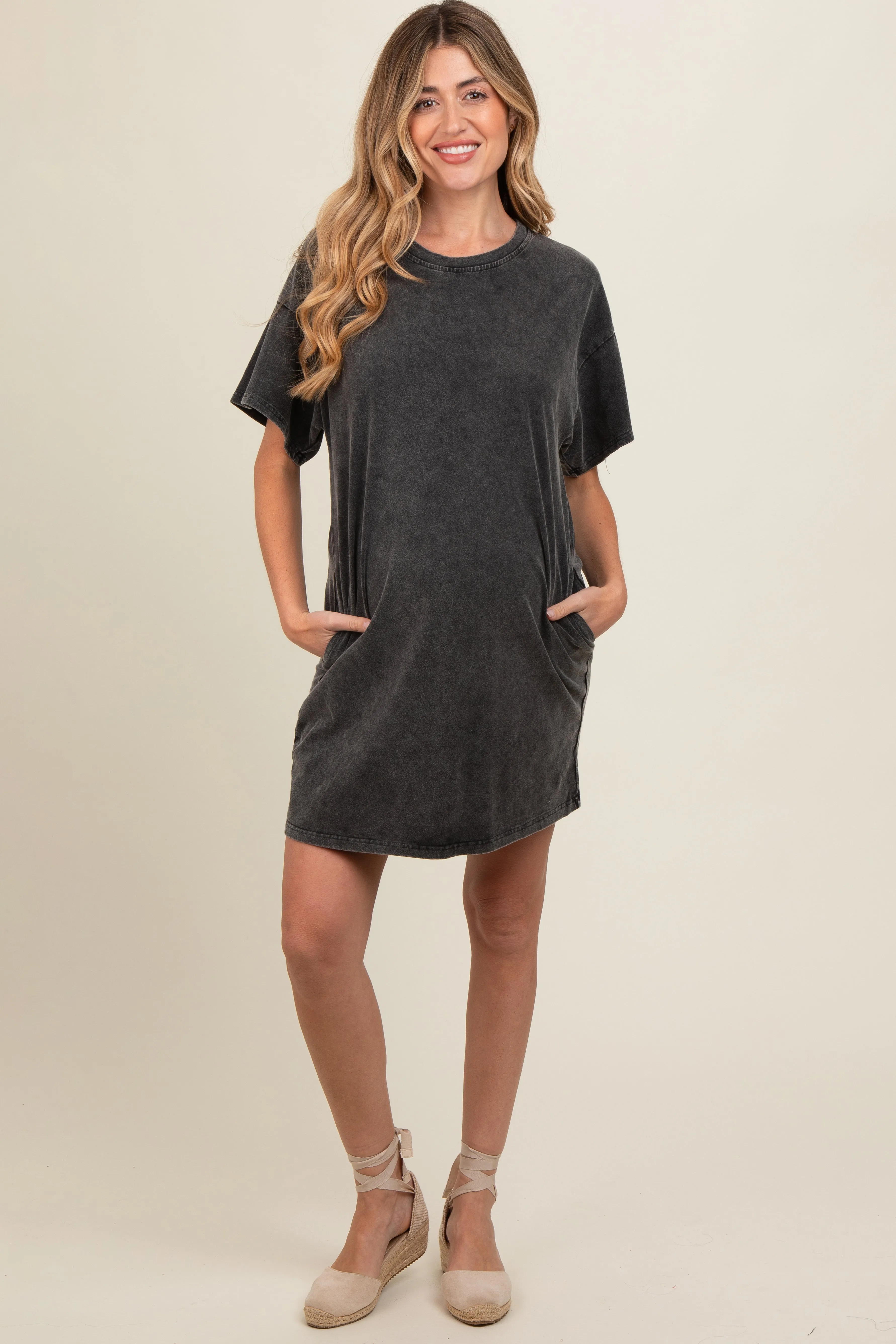 Black Short Sleeve Side Pocket Maternity Dress sold by Pinkblush product image thumbnail 2