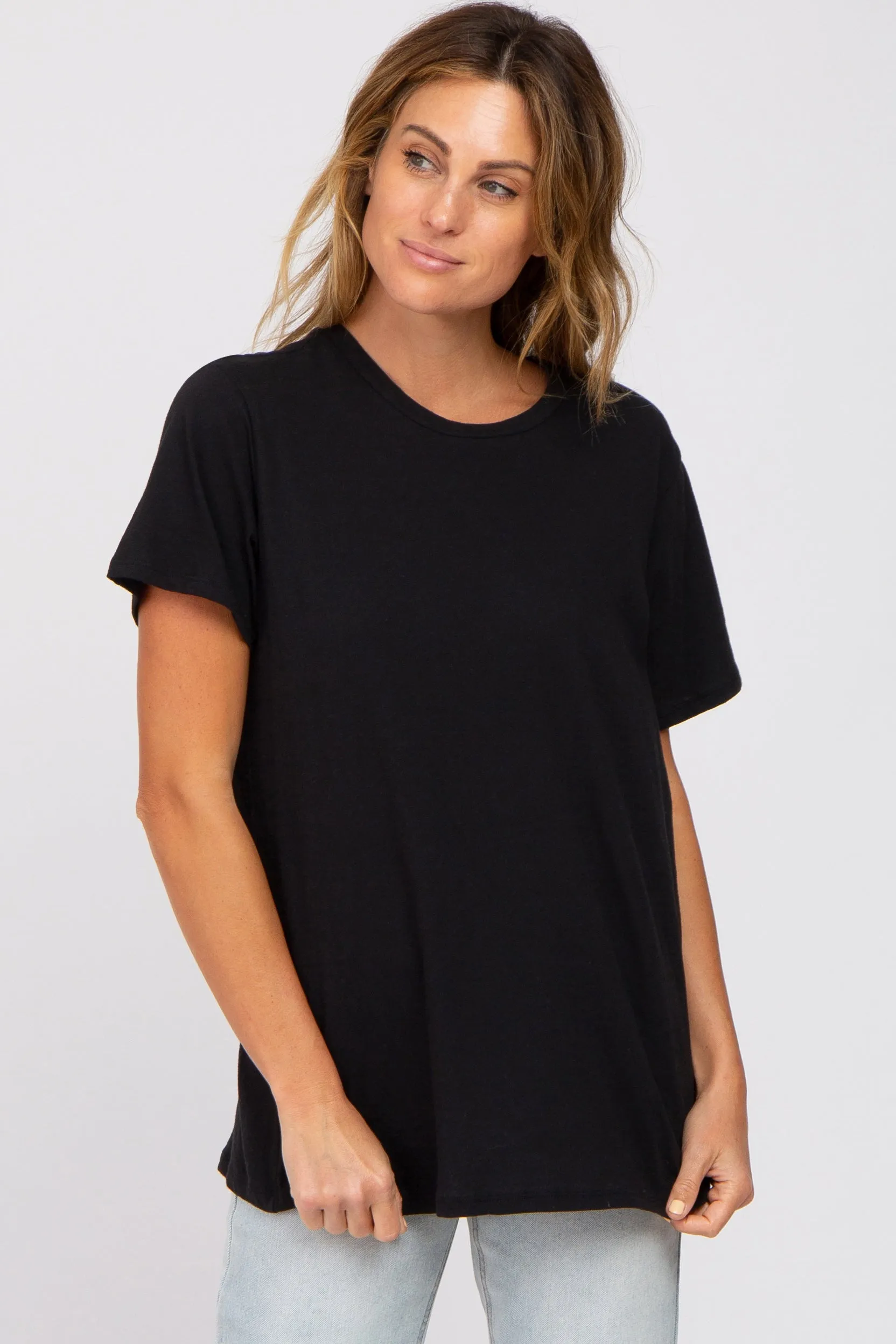 Black Oversized Short Sleeve Top sold by Pinkblush