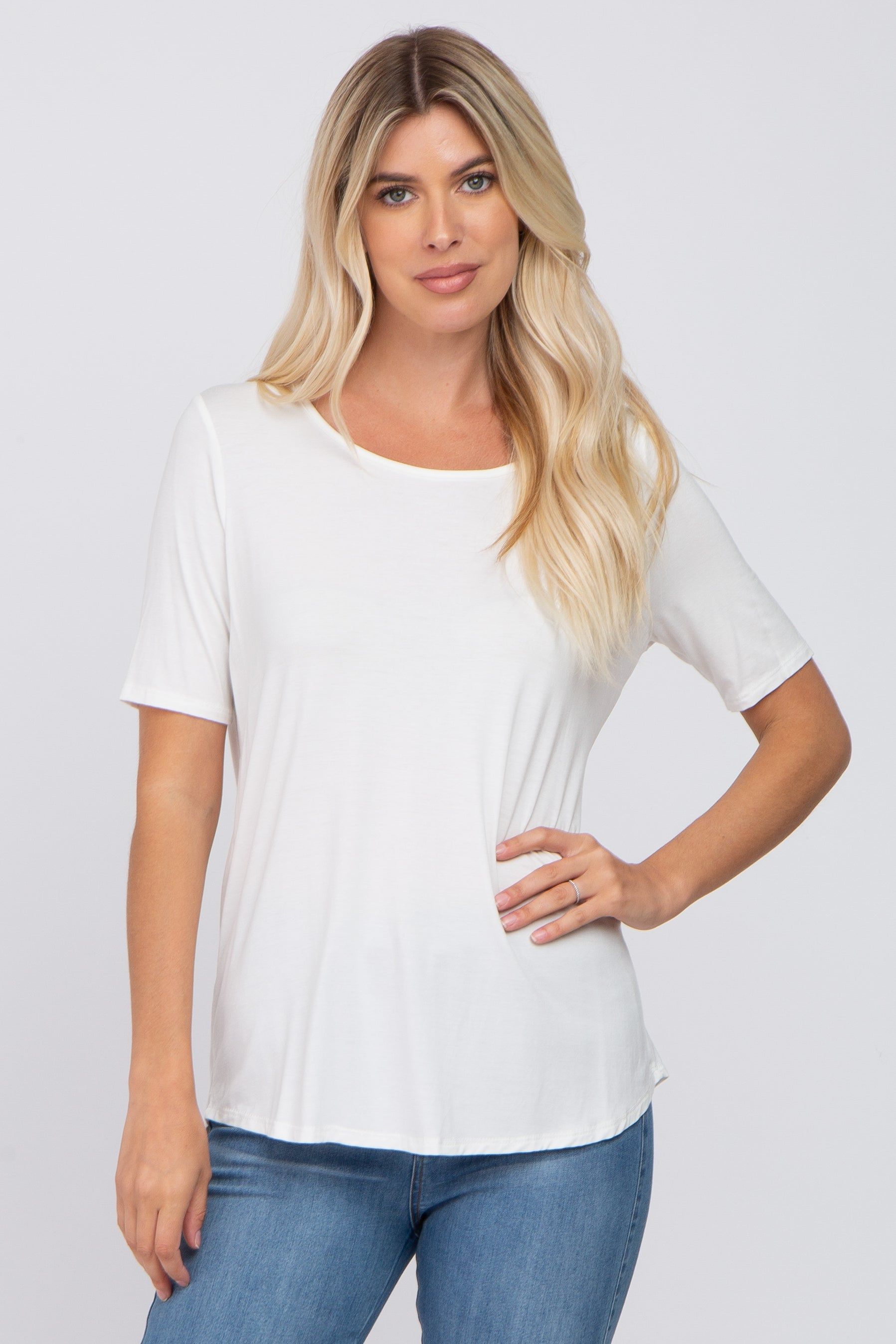 Ivory Solid Short Sleeve Maternity Top sold by Pinkblush product image thumbnail 5