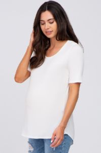 Ivory Solid Short Sleeve Maternity Top sold by Pinkblush