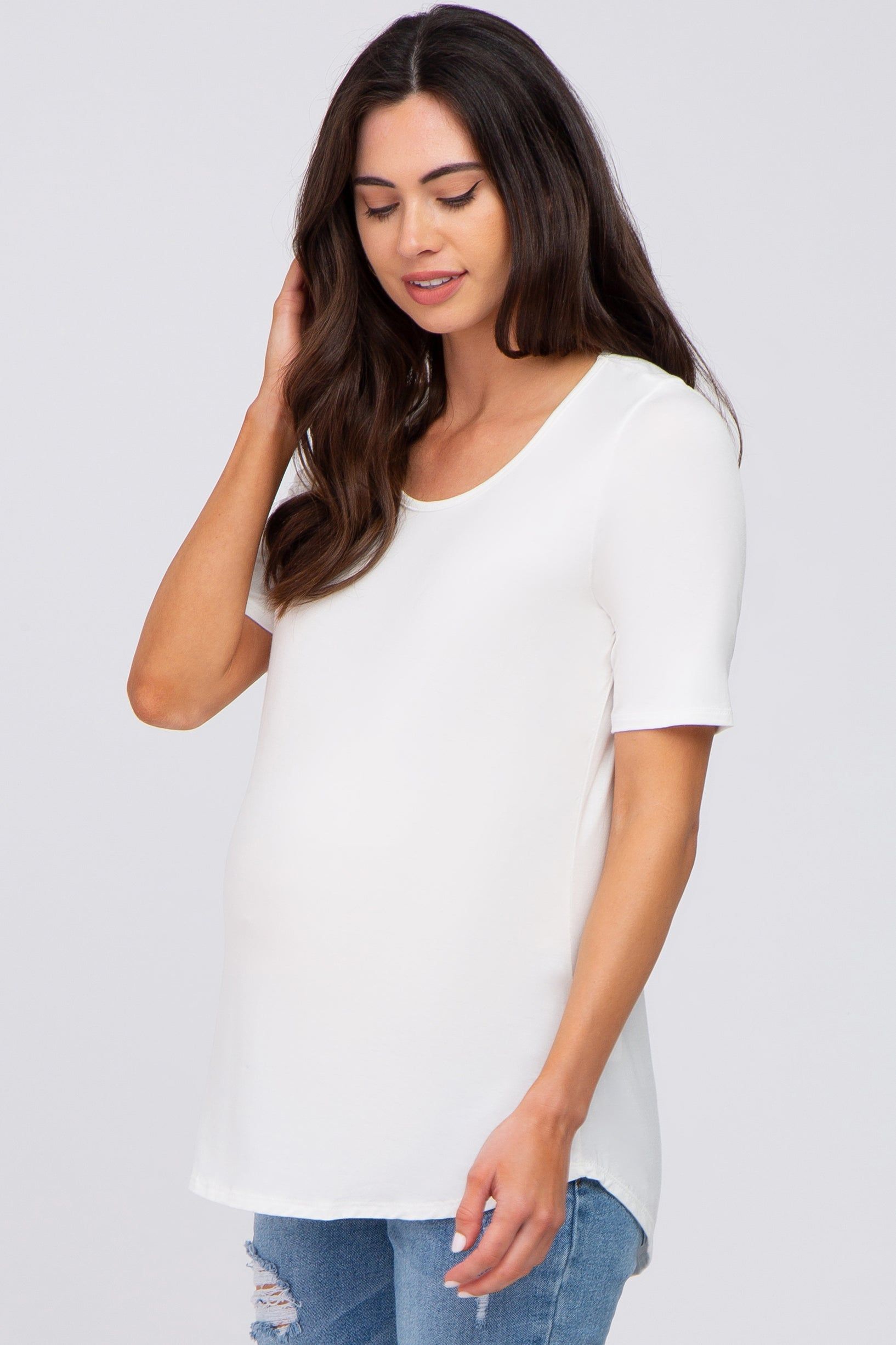 Ivory Solid Short Sleeve Maternity Top sold by Pinkblush product image thumbnail 2