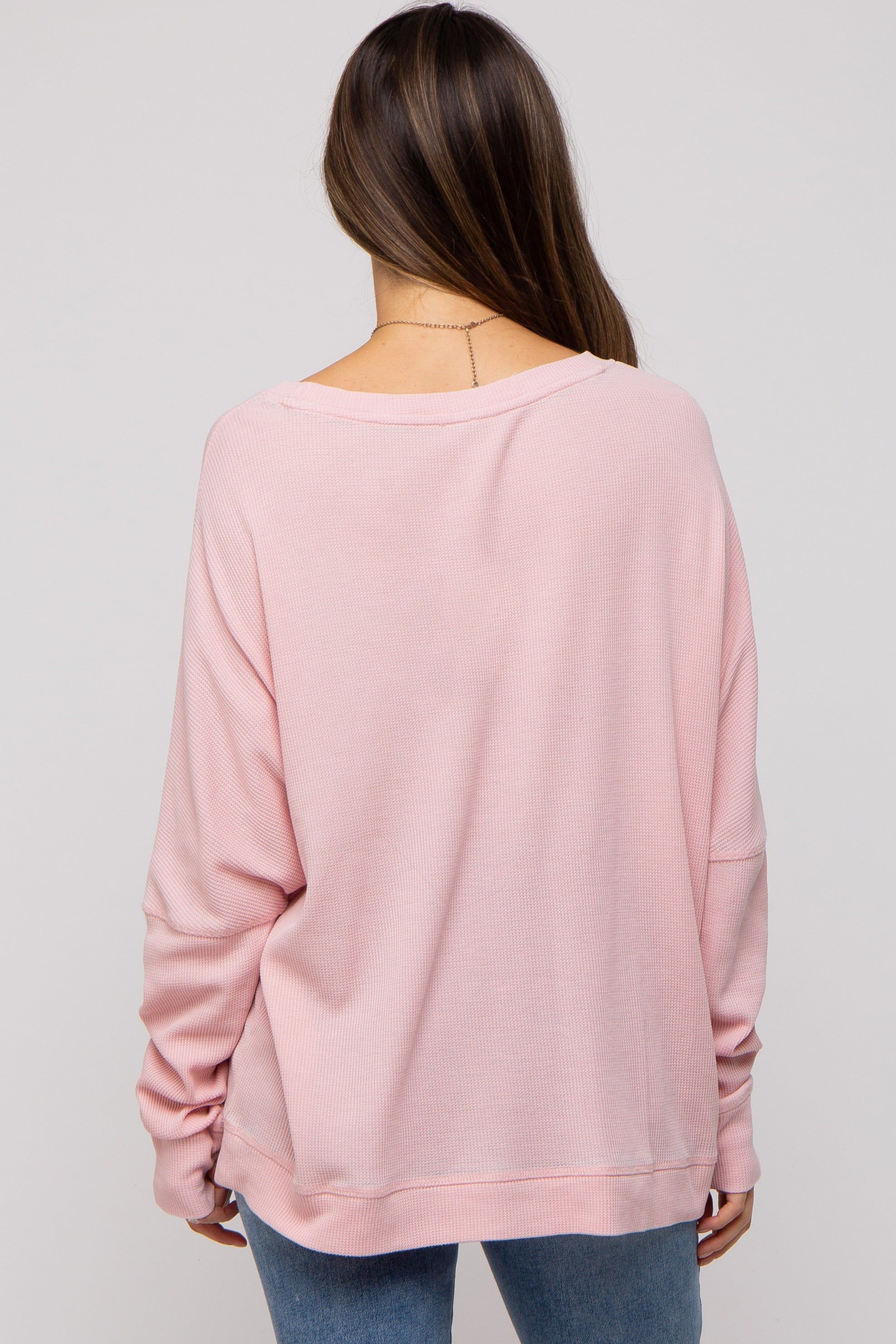 Light Pink Waffle Knit Long Sleeve Maternity Top sold by Pinkblush product image thumbnail 4