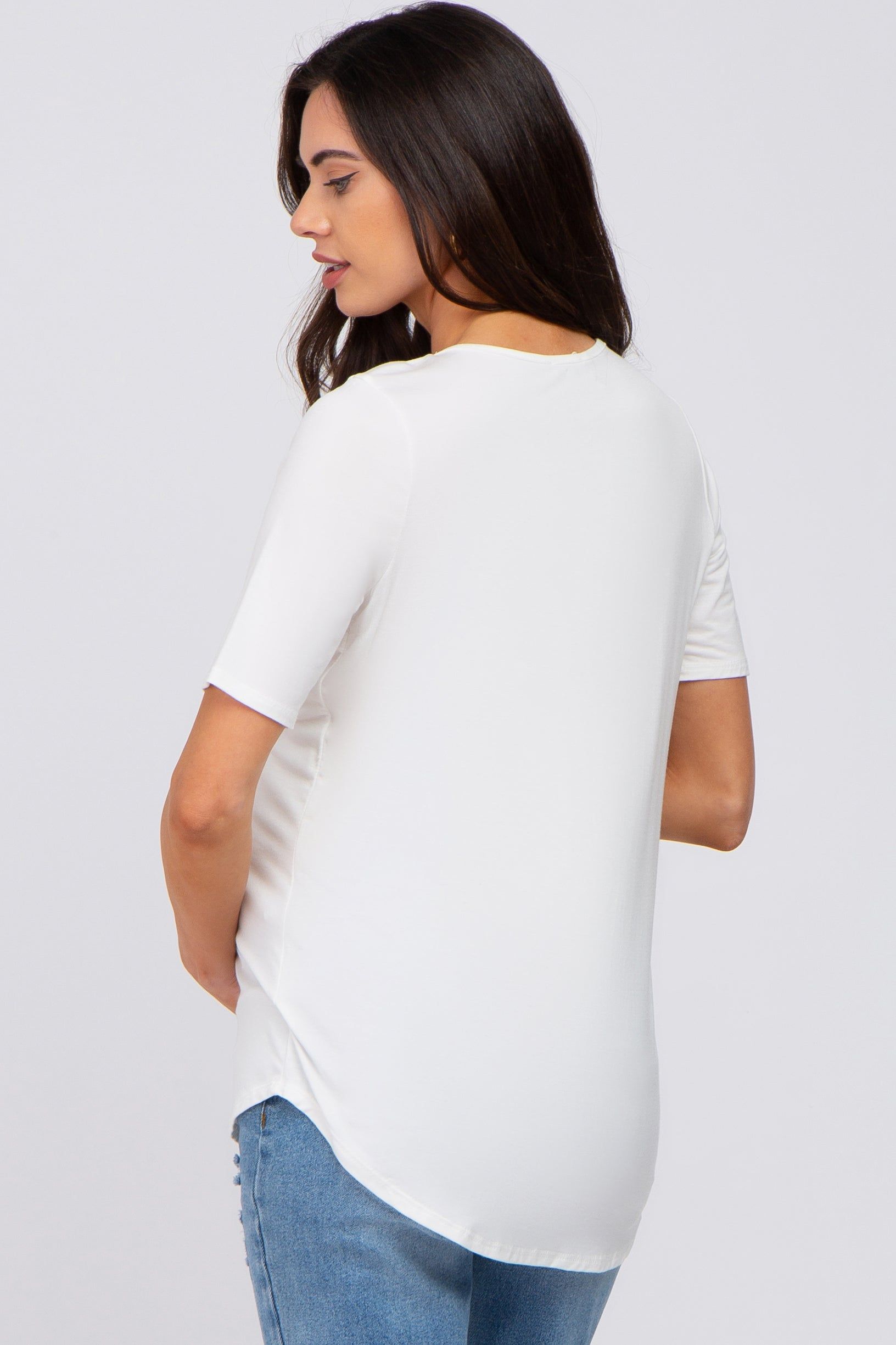 Ivory Solid Short Sleeve Maternity Top sold by Pinkblush product image thumbnail 3