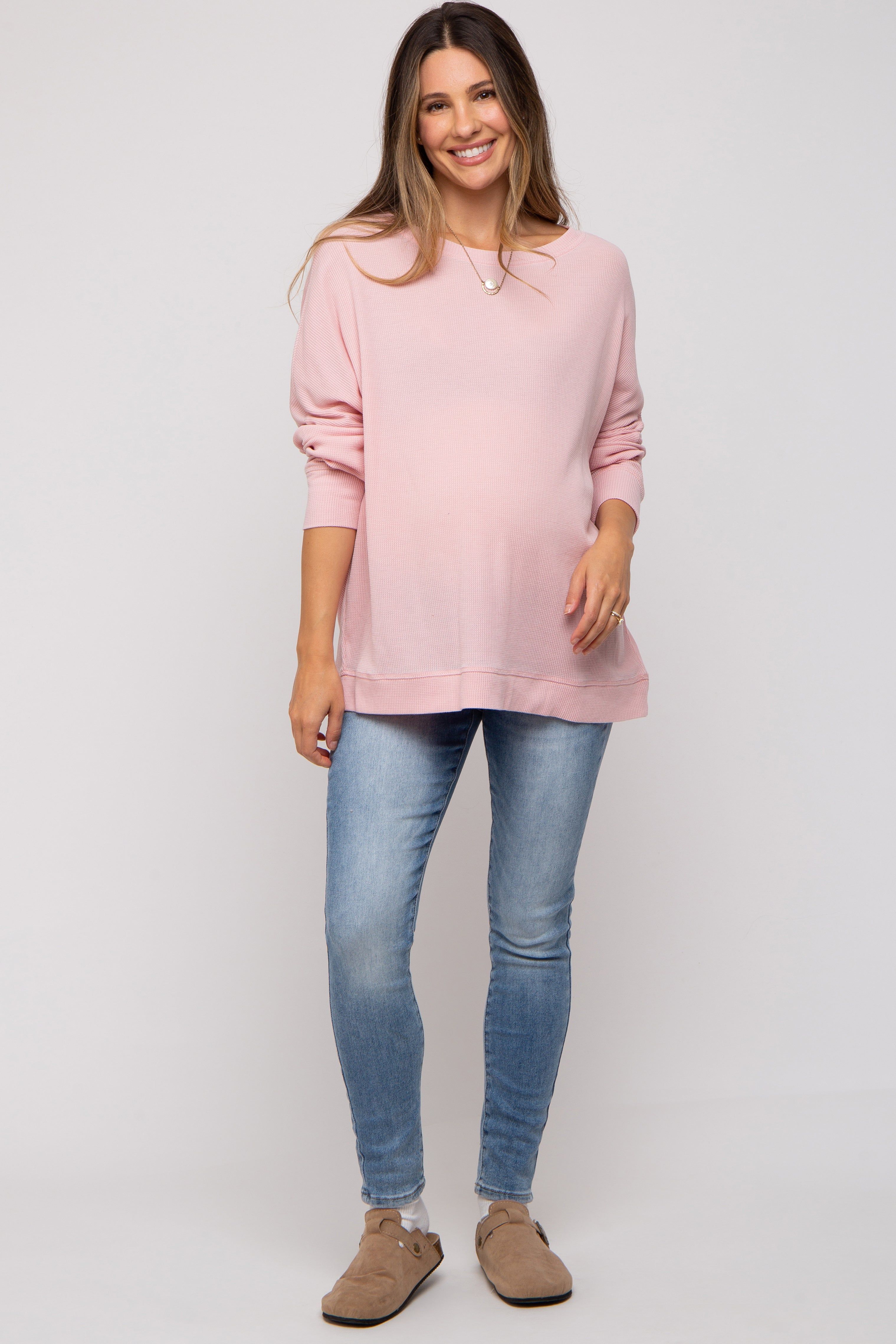 Light Pink Waffle Knit Long Sleeve Maternity Top sold by Pinkblush product image thumbnail 5