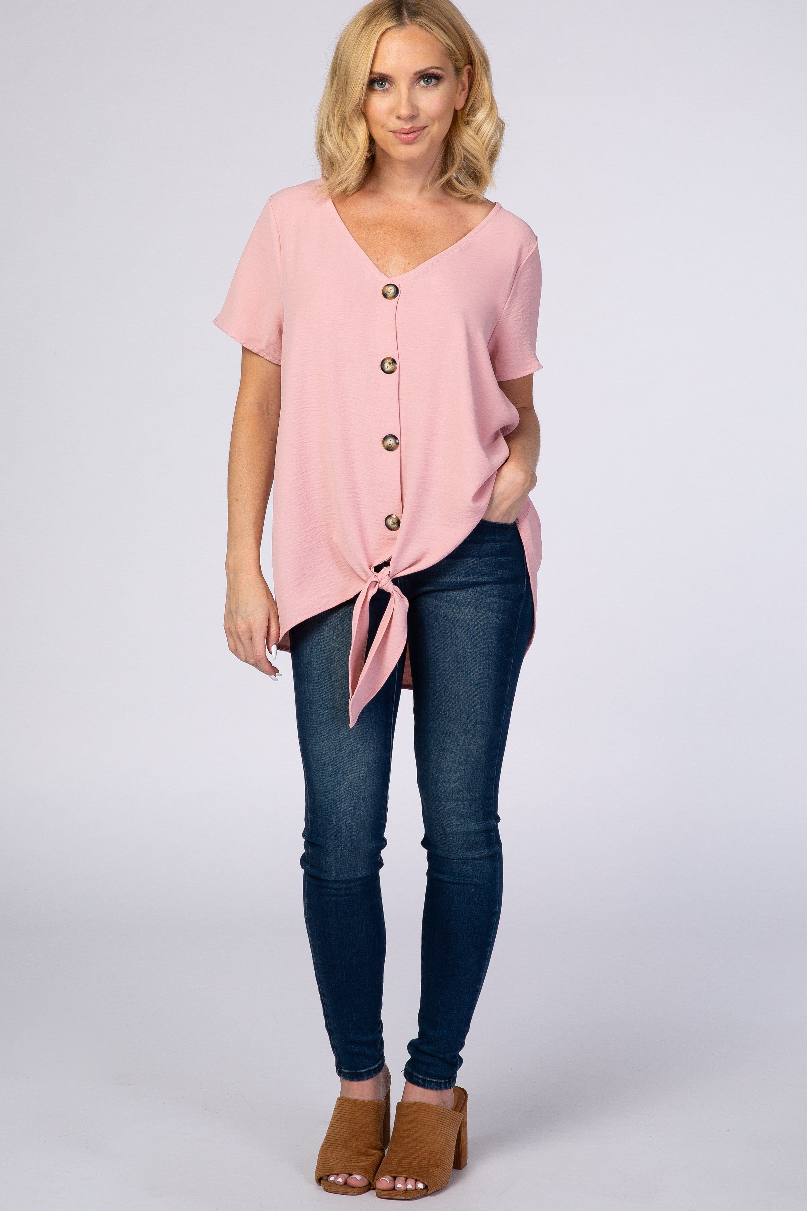 Light Pink Button Tie Front Top sold by Pinkblush product image thumbnail 4