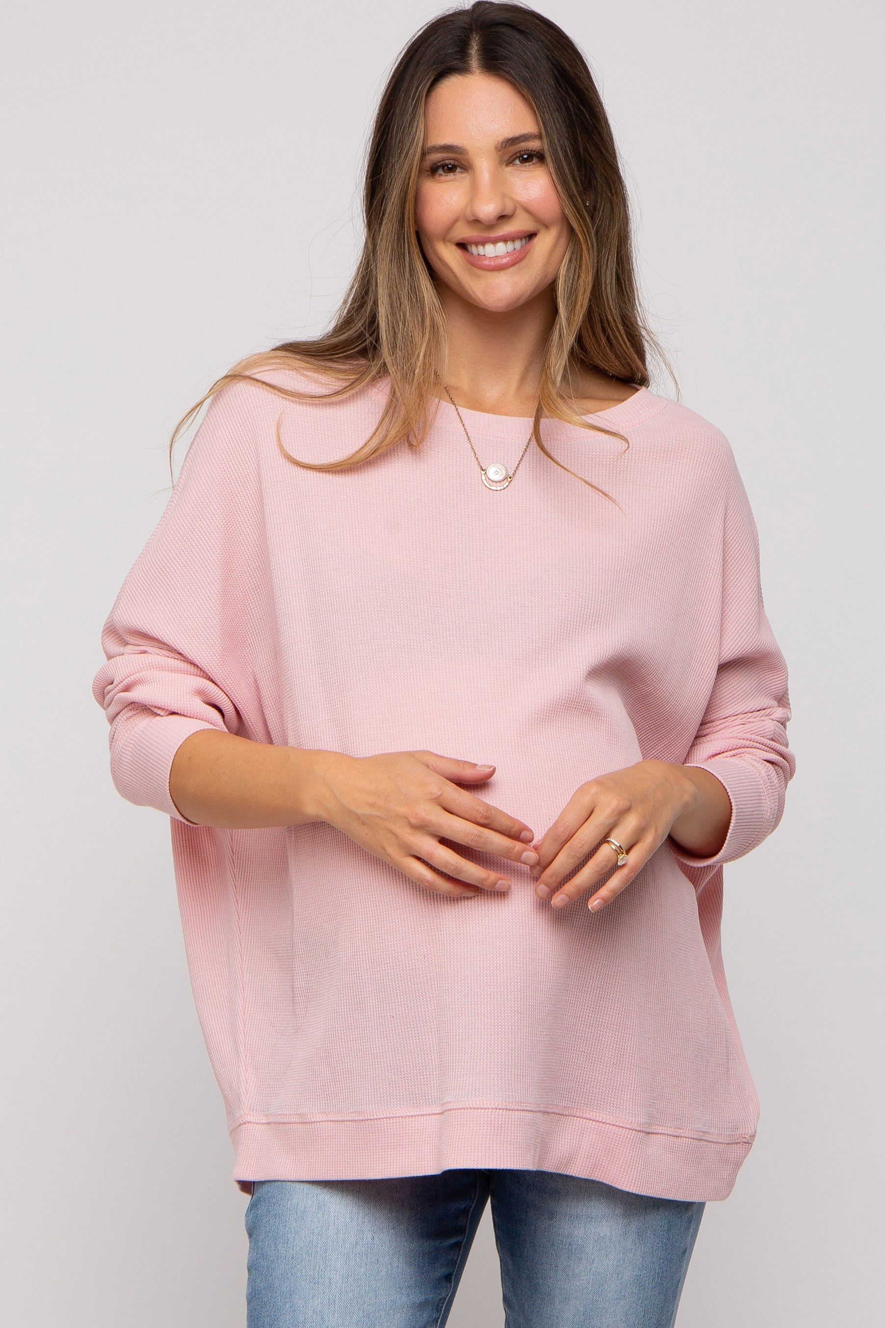 Light Pink Waffle Knit Long Sleeve Maternity Top sold by Pinkblush product image thumbnail 2