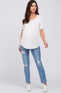Ivory Solid Short Sleeve Maternity Top sold by Pinkblush