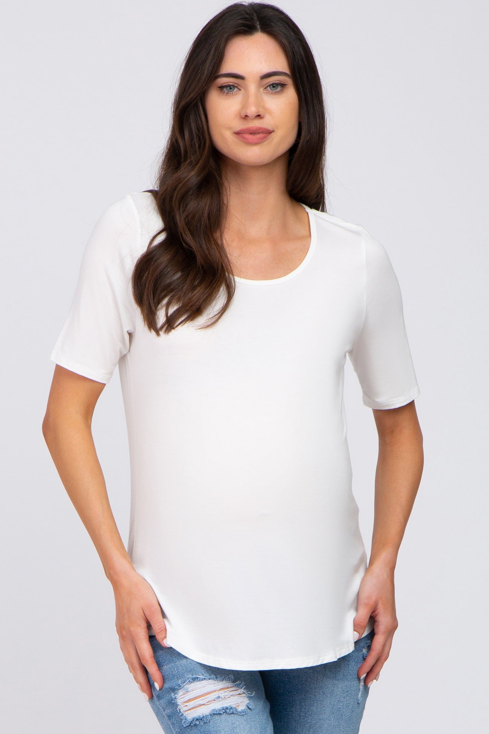 Ivory Solid Short Sleeve Maternity Top sold by Pinkblush
