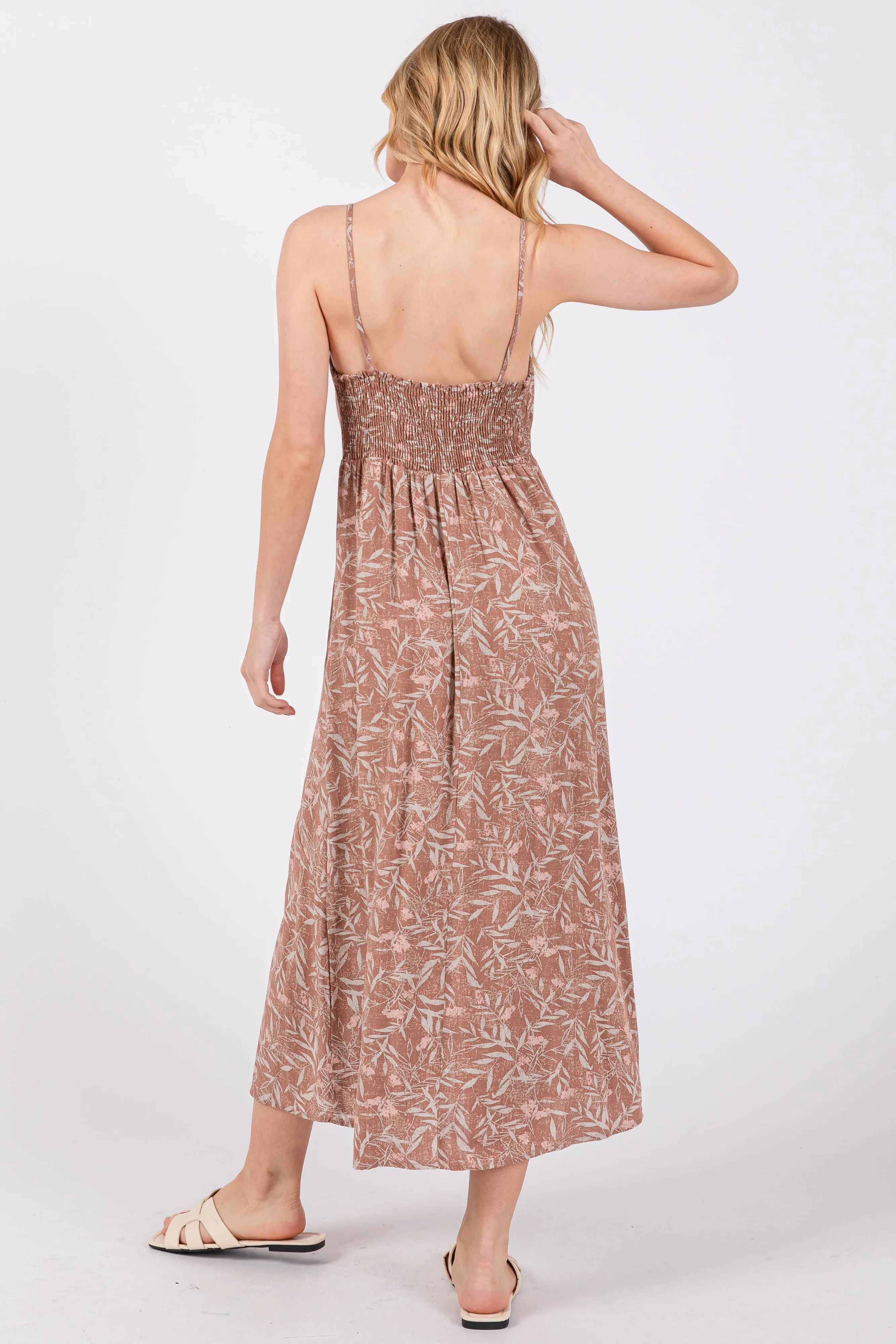 Mocha Floral V-Neck Side Slit Midi Dress sold by Pinkblush product image thumbnail 4