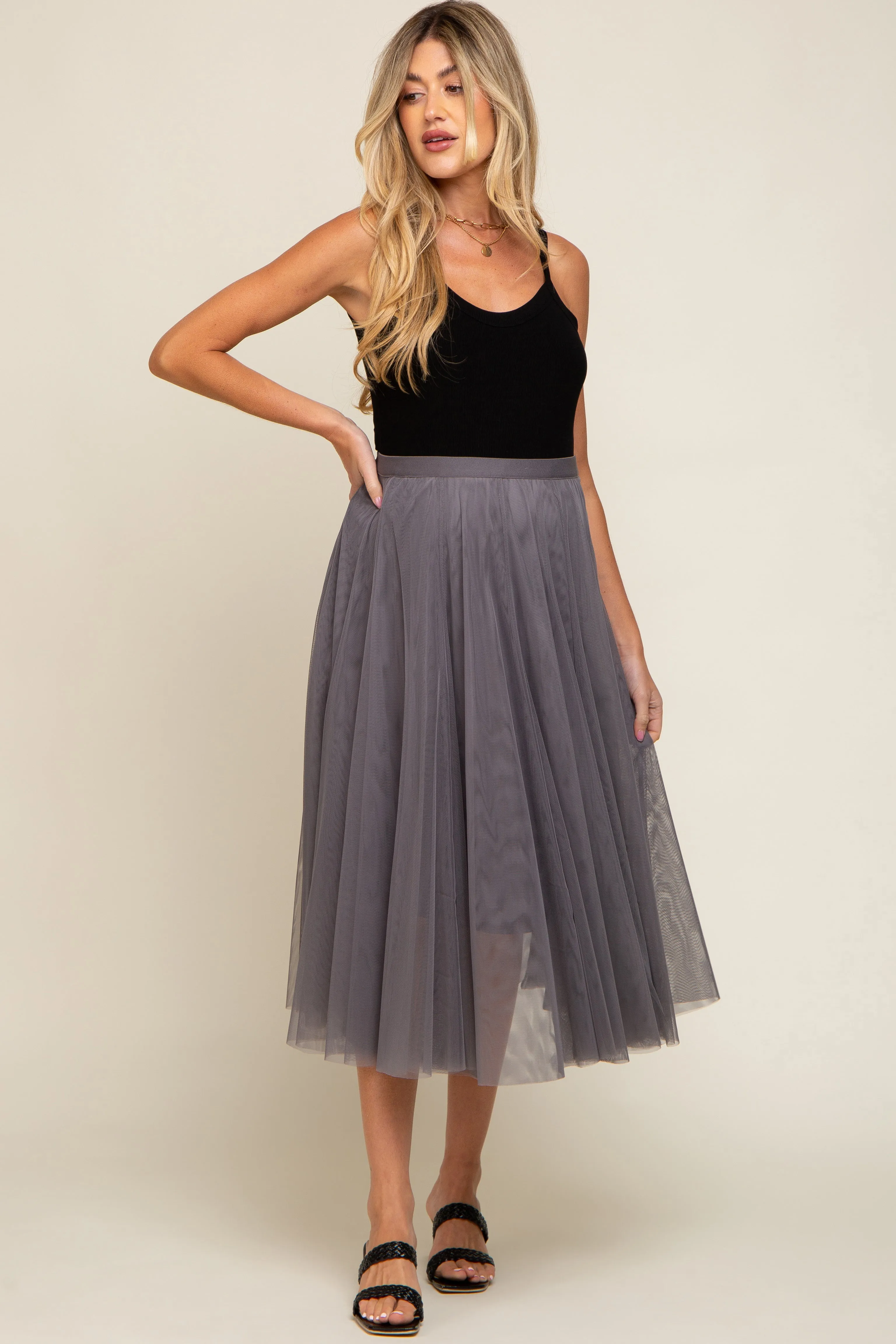 Charcoal Tulle Maternity Midi Skirt sold by Pinkblush product image thumbnail 5