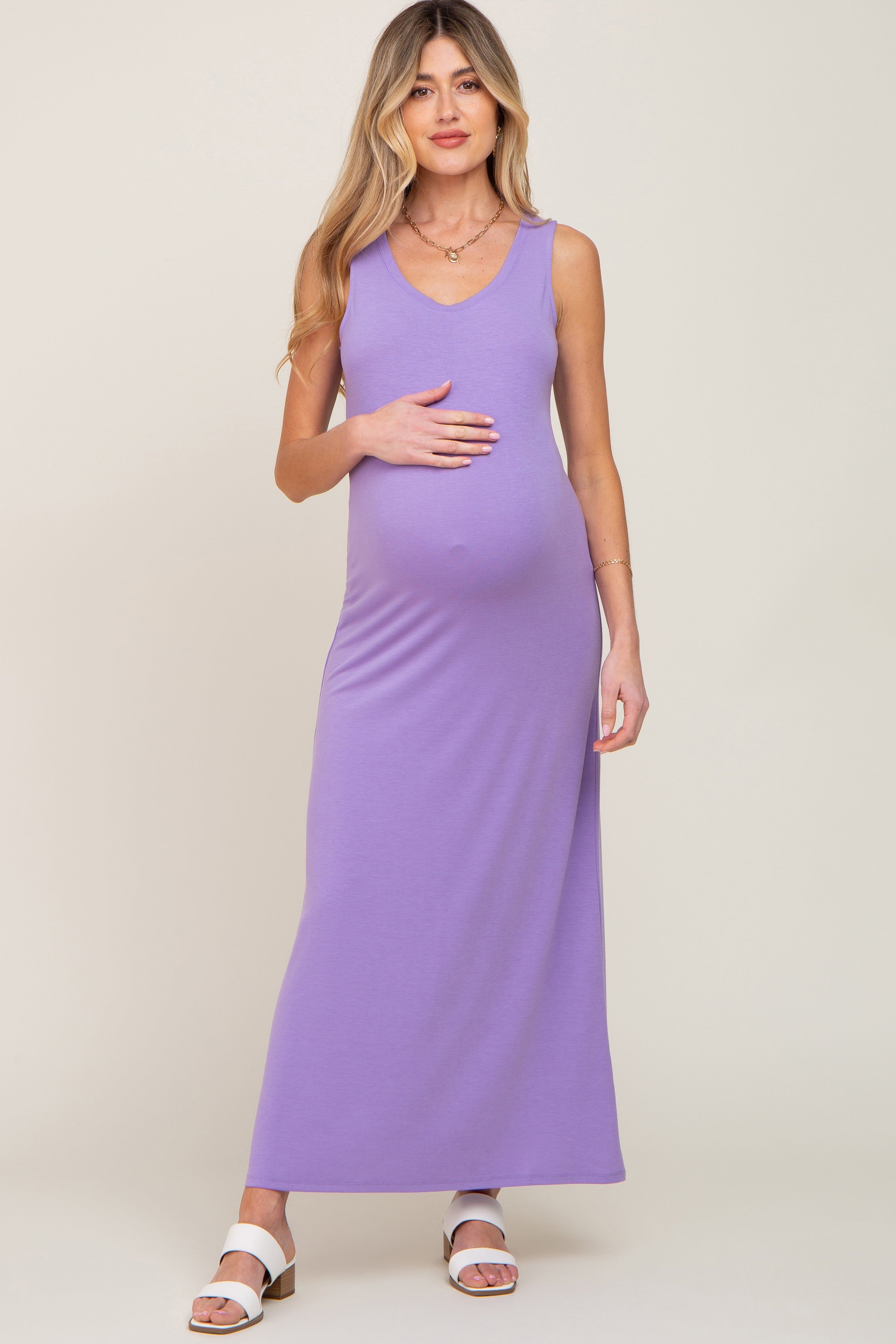 Lavender Sleeveless Maternity Maxi Dress sold by Pinkblush