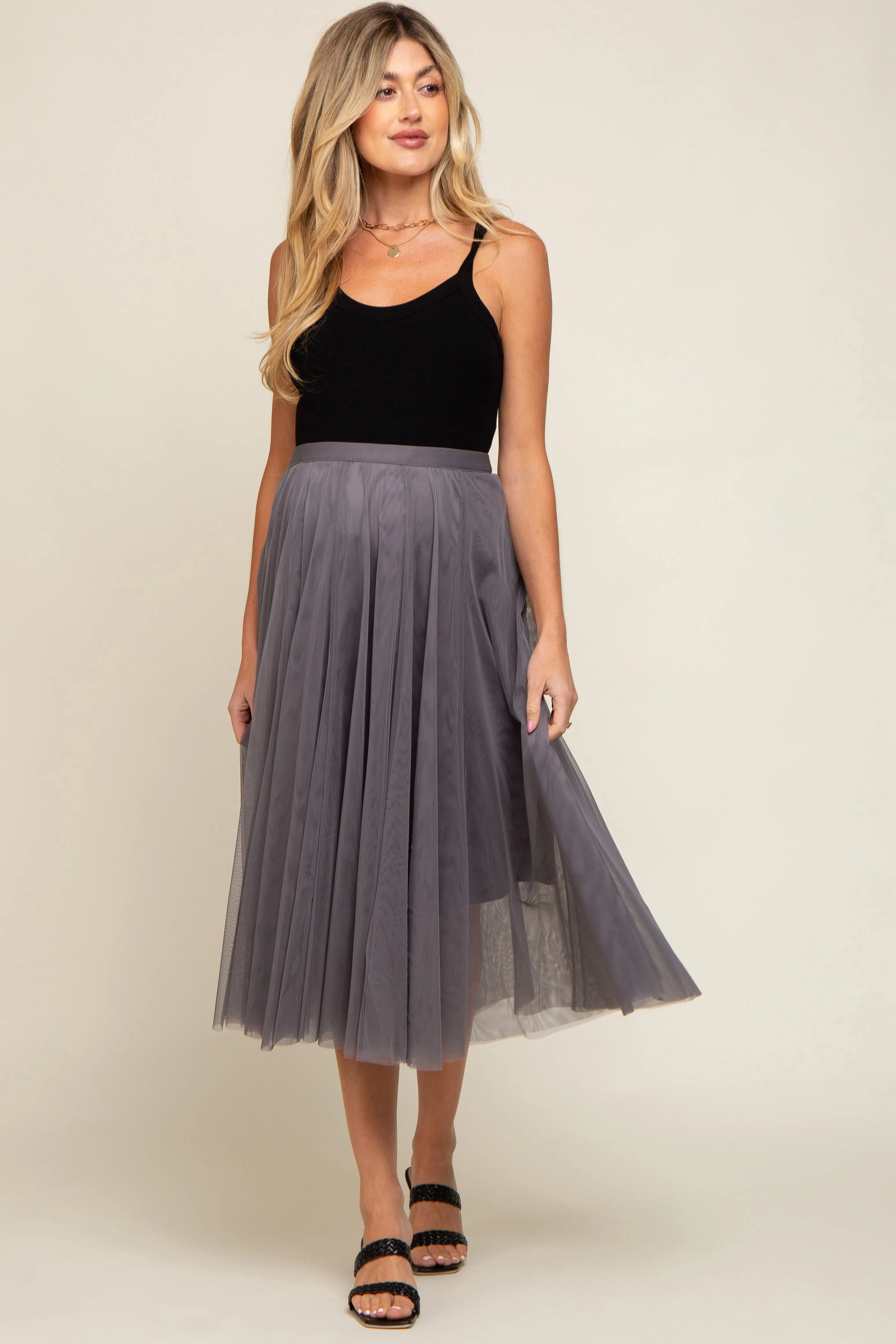 Charcoal Tulle Maternity Midi Skirt sold by Pinkblush