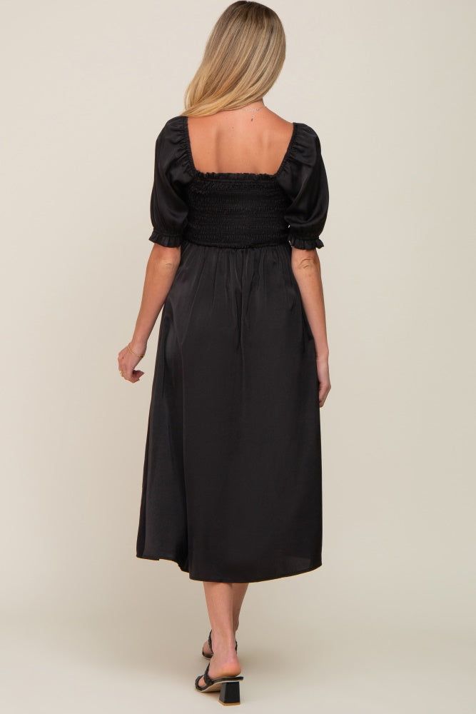 Black Satin Puff Sleeve Maternity Midi Dress sold by Pinkblush product image thumbnail 3