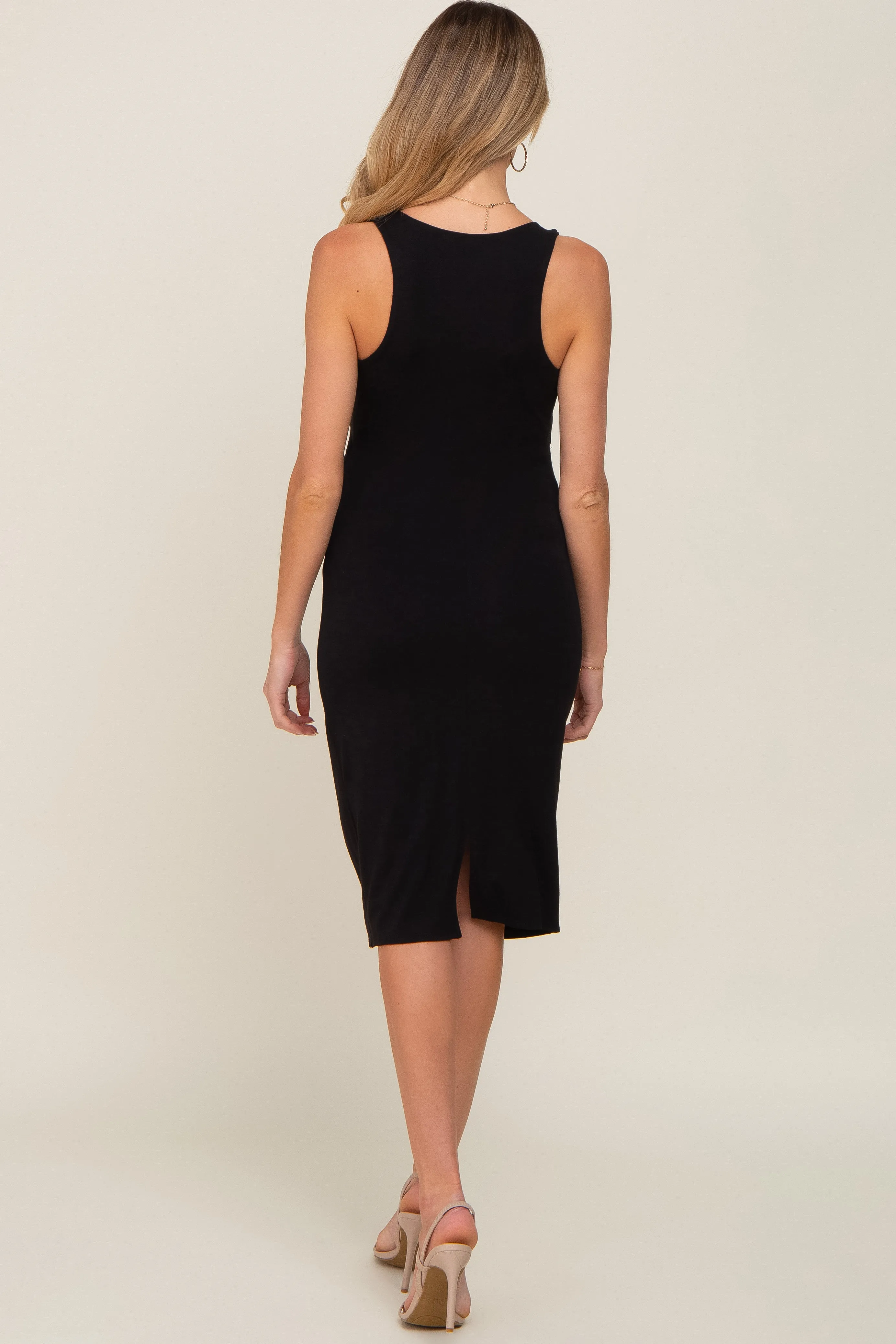 Black Sleeveless Fitted Ruched Maternity Dress sold by Pinkblush product image thumbnail 3