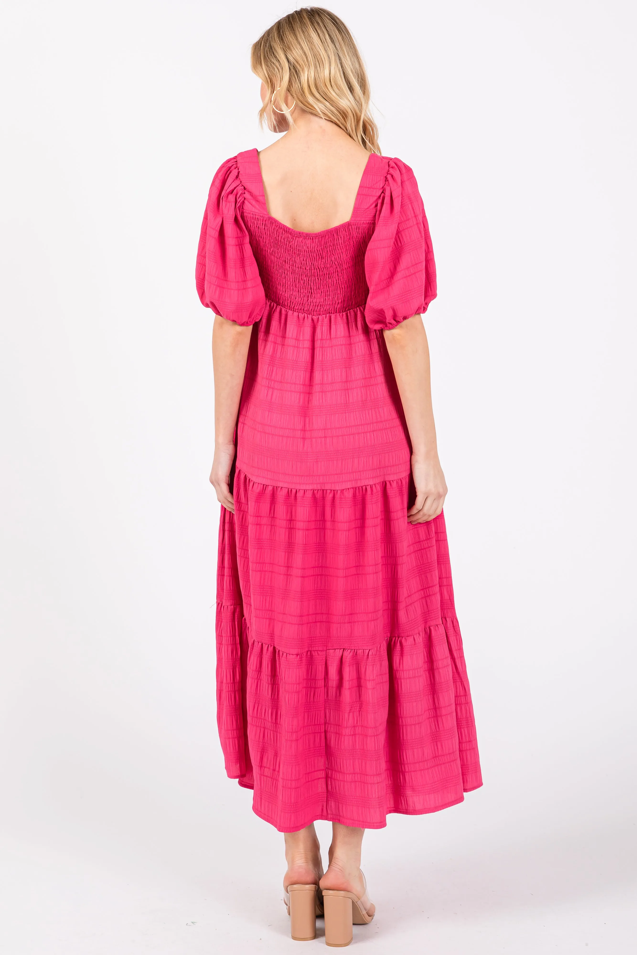 Fuchsia Textured Tiered Midi Dress sold by Pinkblush product image thumbnail 3