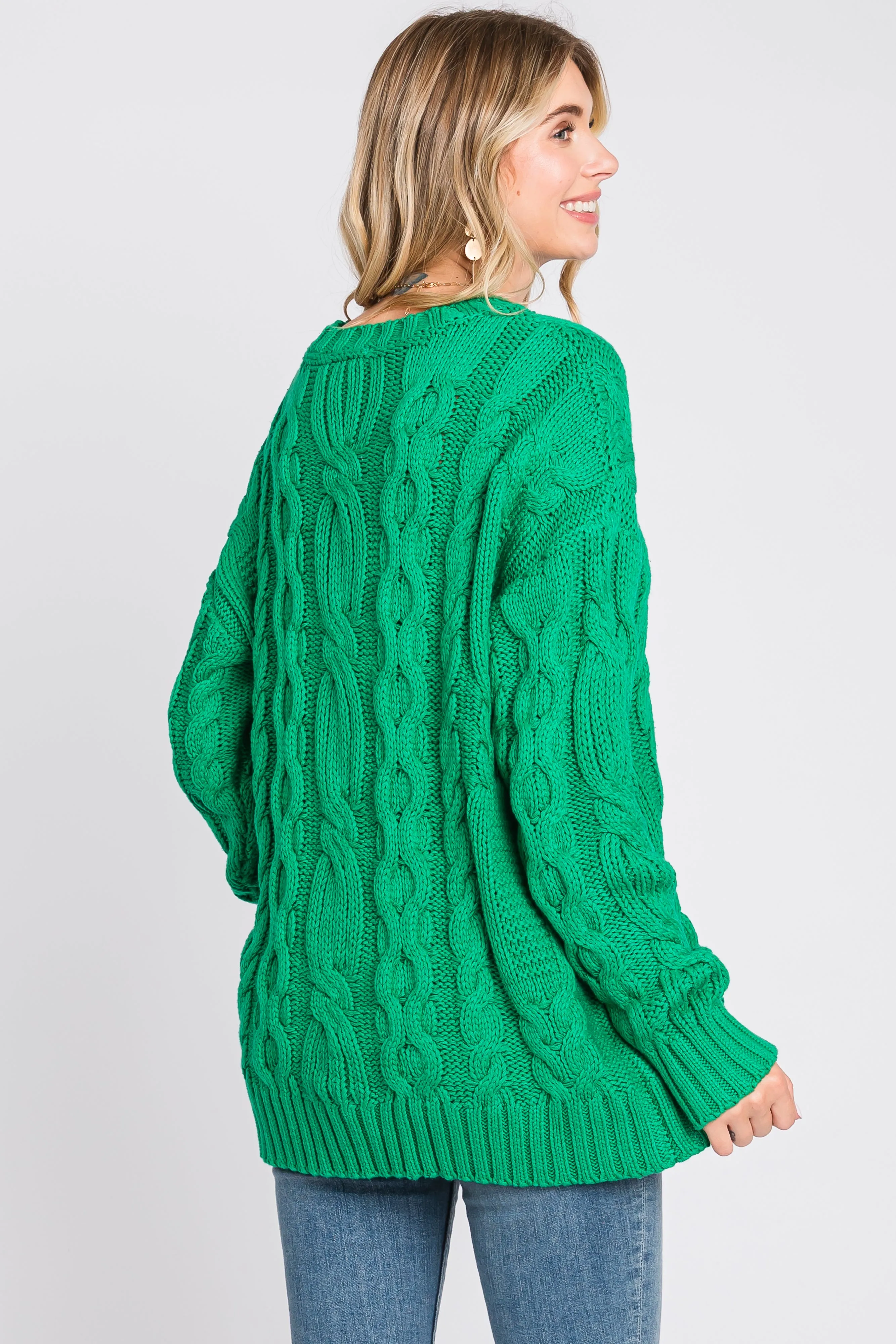 Green Chunky Cable Knit Sweater sold by Pinkblush product image thumbnail 4