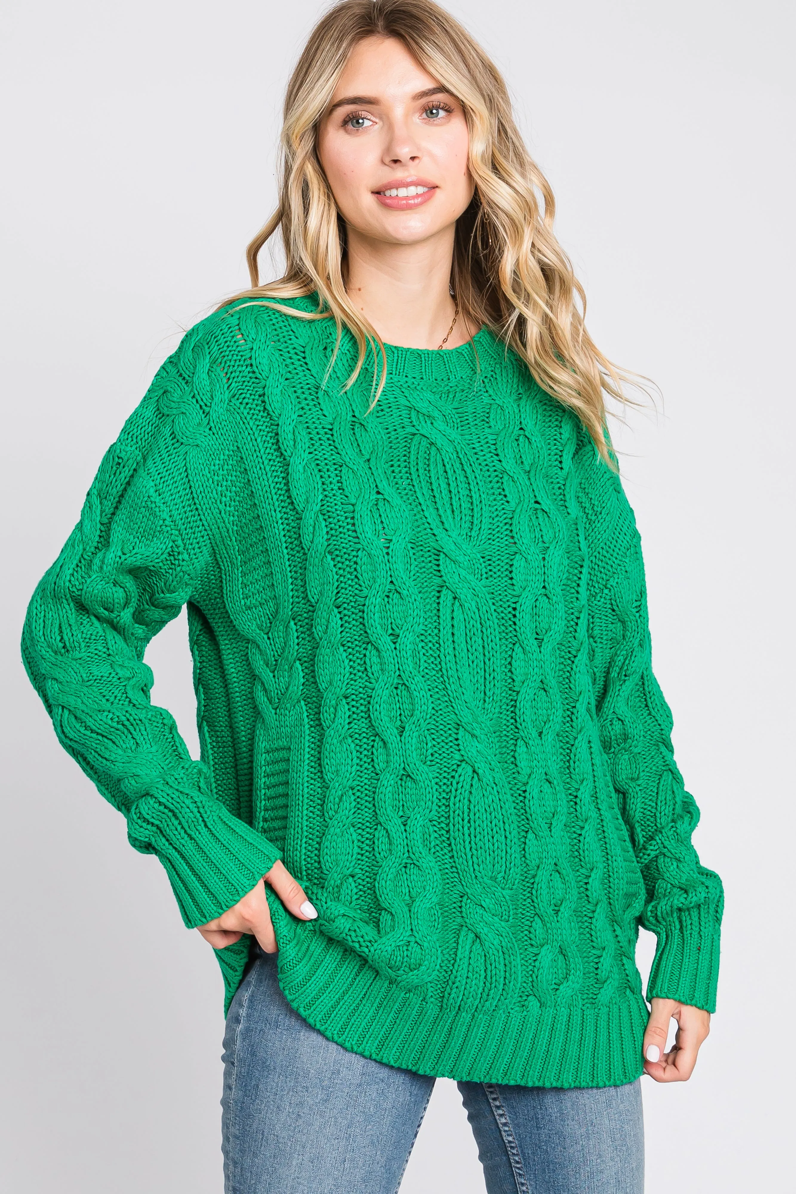 Green Chunky Cable Knit Sweater sold by Pinkblush