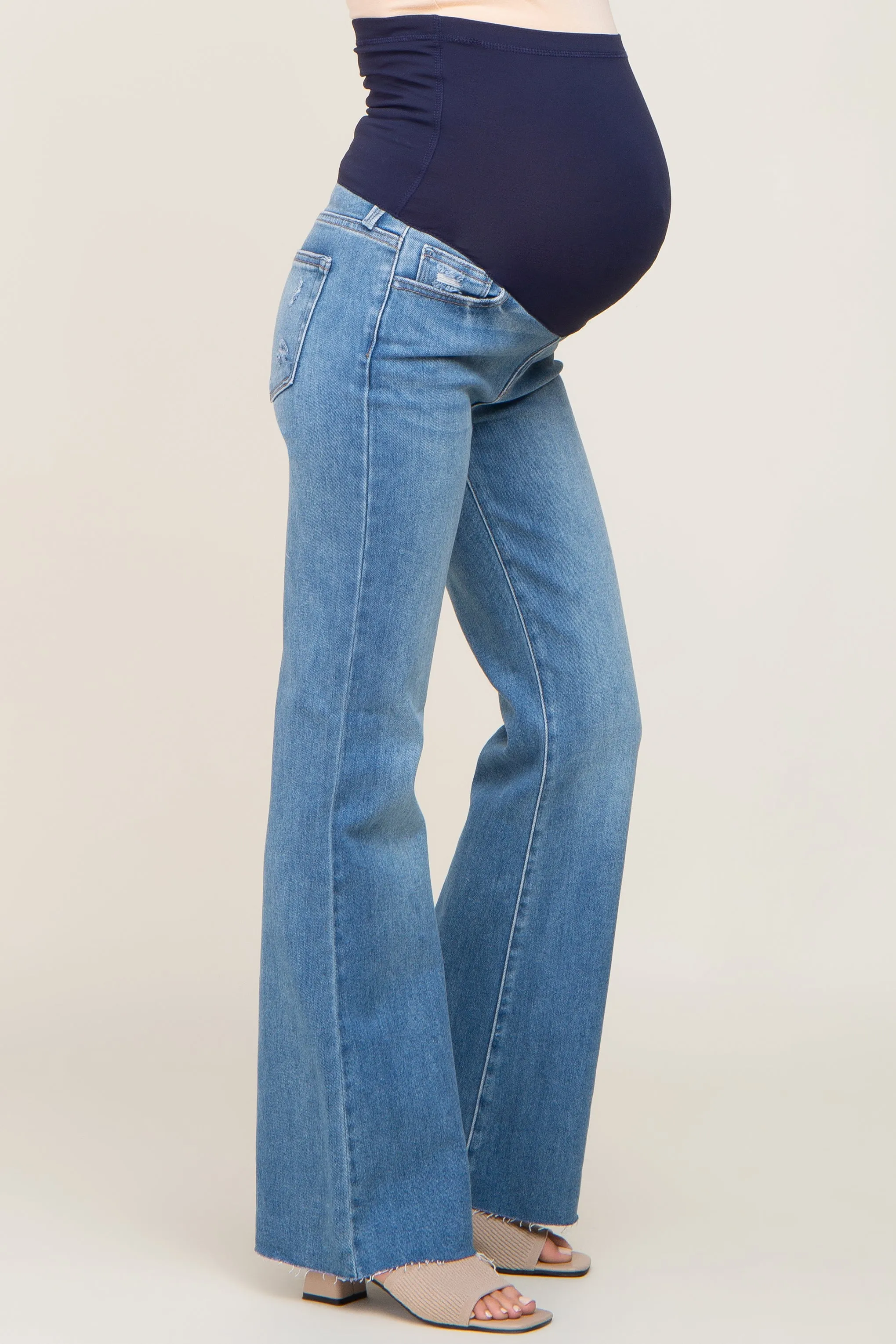 Blue Flare Leg Raw Hem Maternity Jeans sold by Pinkblush product image thumbnail 3