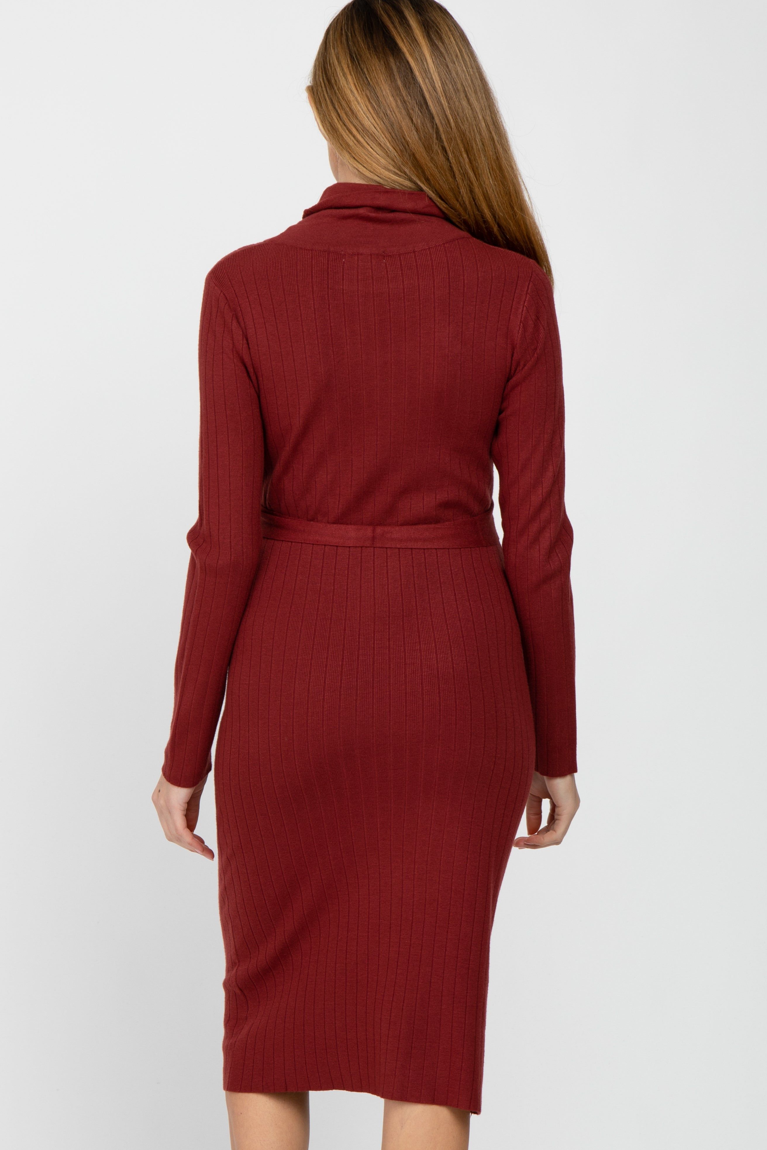Burgundy Ribbed Turtleneck Maternity Sweater Dress sold by Pinkblush product image thumbnail 4