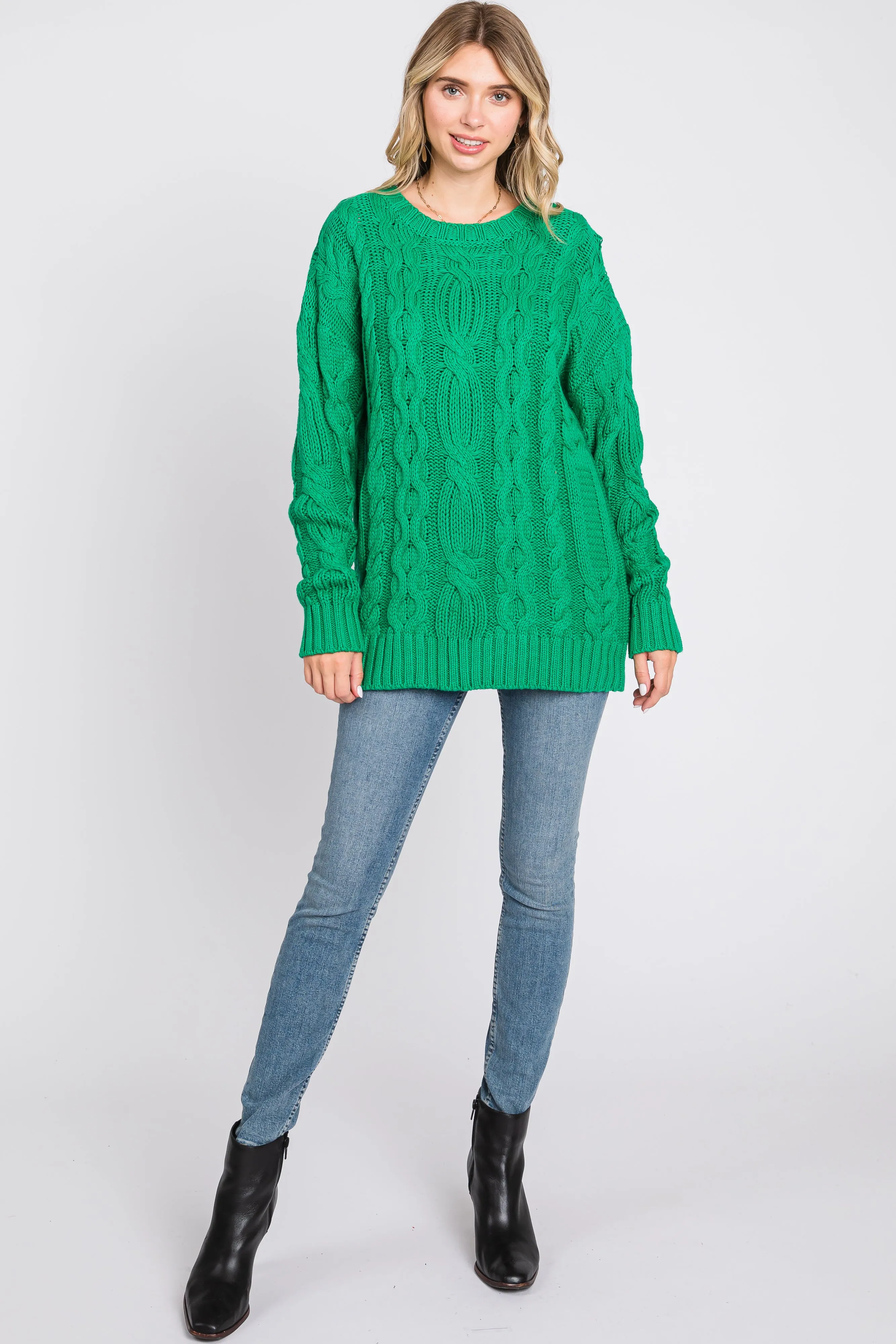 Green Chunky Cable Knit Sweater sold by Pinkblush product image thumbnail 5