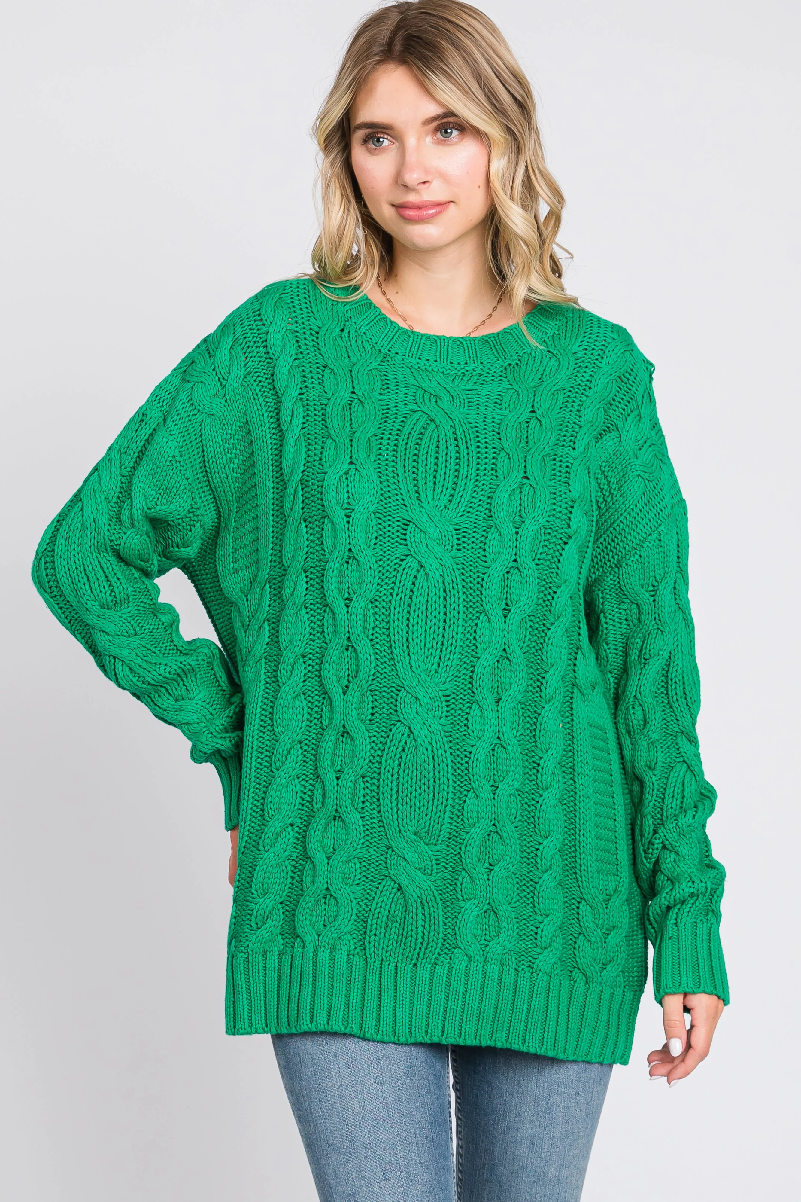 Green Chunky Cable Knit Sweater sold by Pinkblush product image thumbnail 2