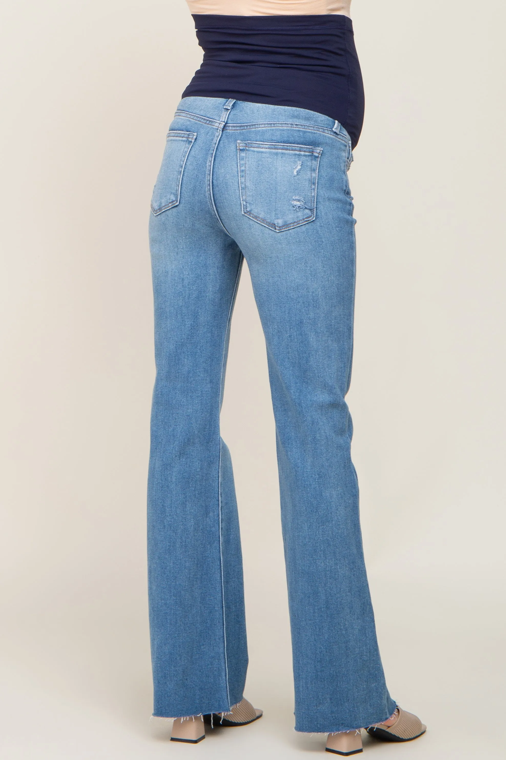 Blue Flare Leg Raw Hem Maternity Jeans sold by Pinkblush product image thumbnail 4