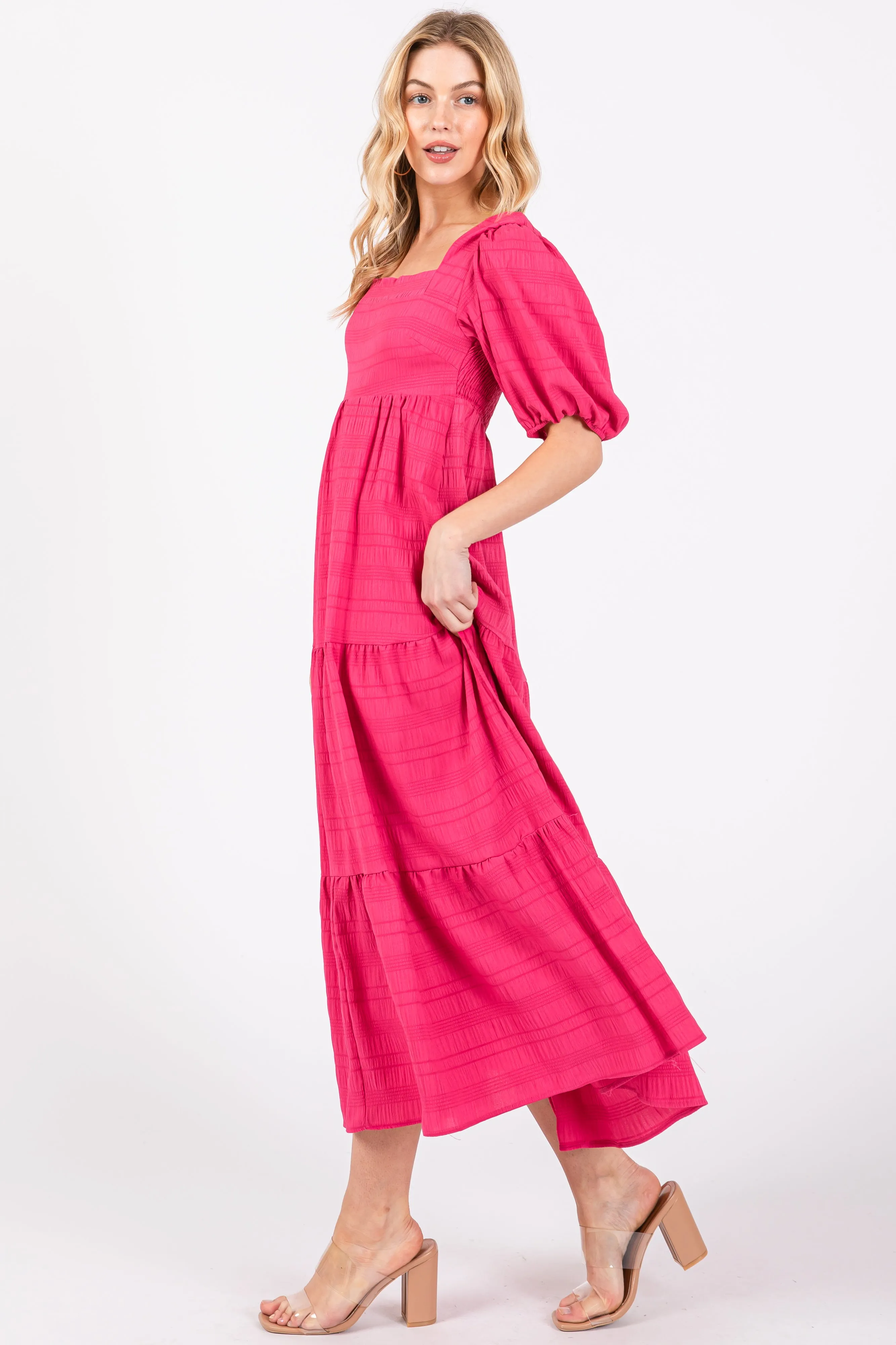 Fuchsia Textured Tiered Midi Dress sold by Pinkblush product image thumbnail 2