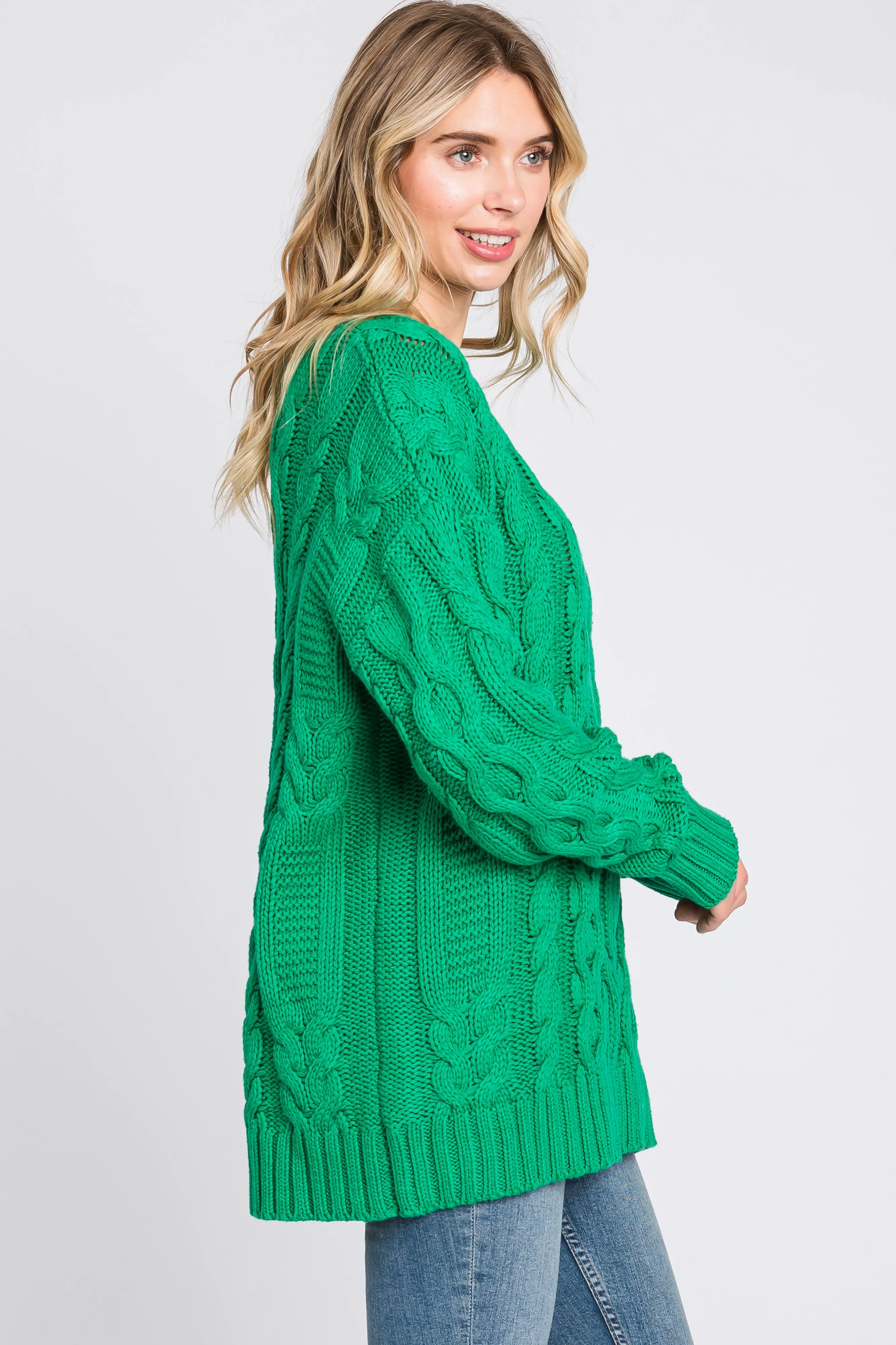 Green Chunky Cable Knit Sweater sold by Pinkblush product image thumbnail 3