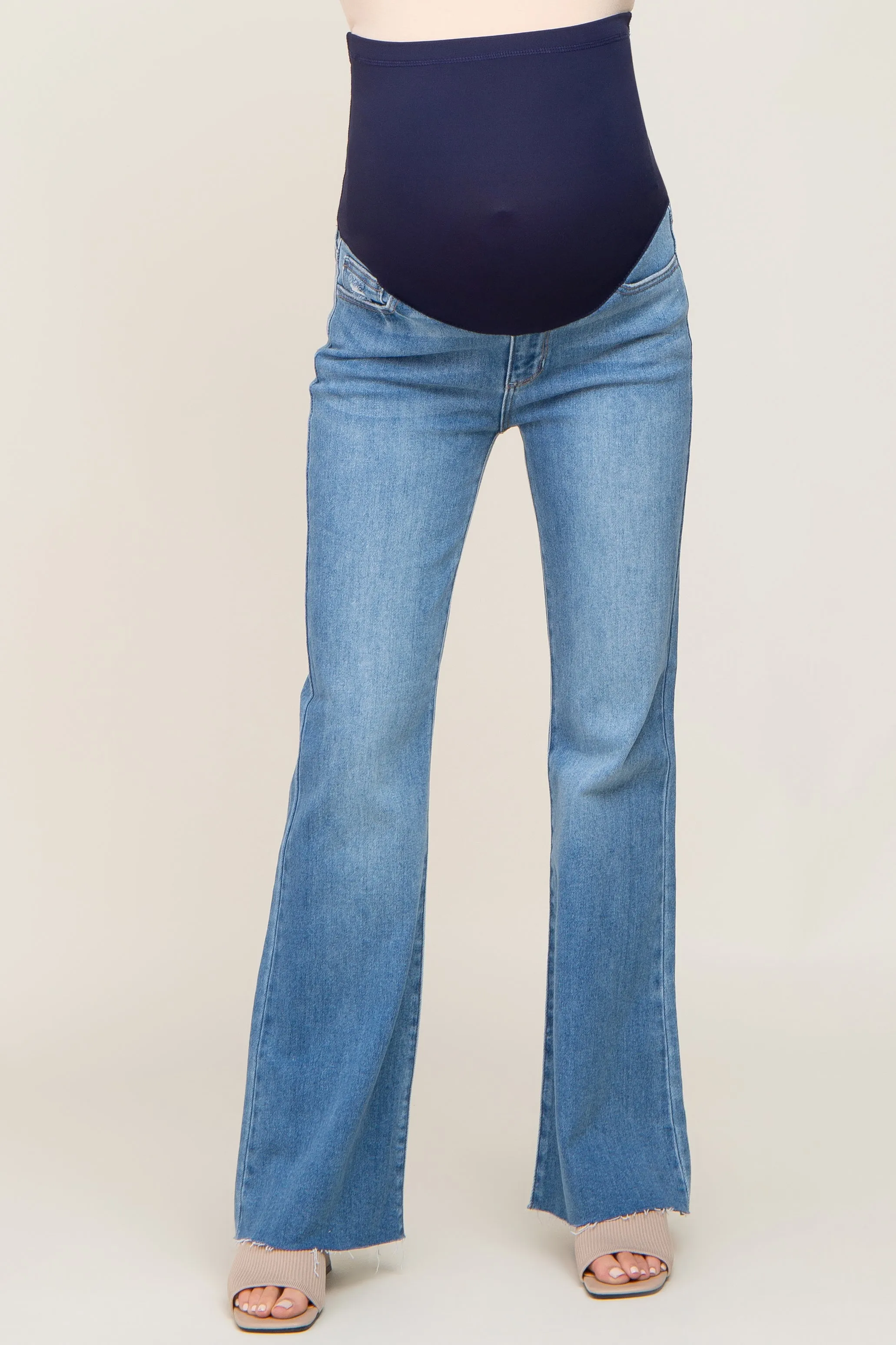 Blue Flare Leg Raw Hem Maternity Jeans sold by Pinkblush product image thumbnail 2