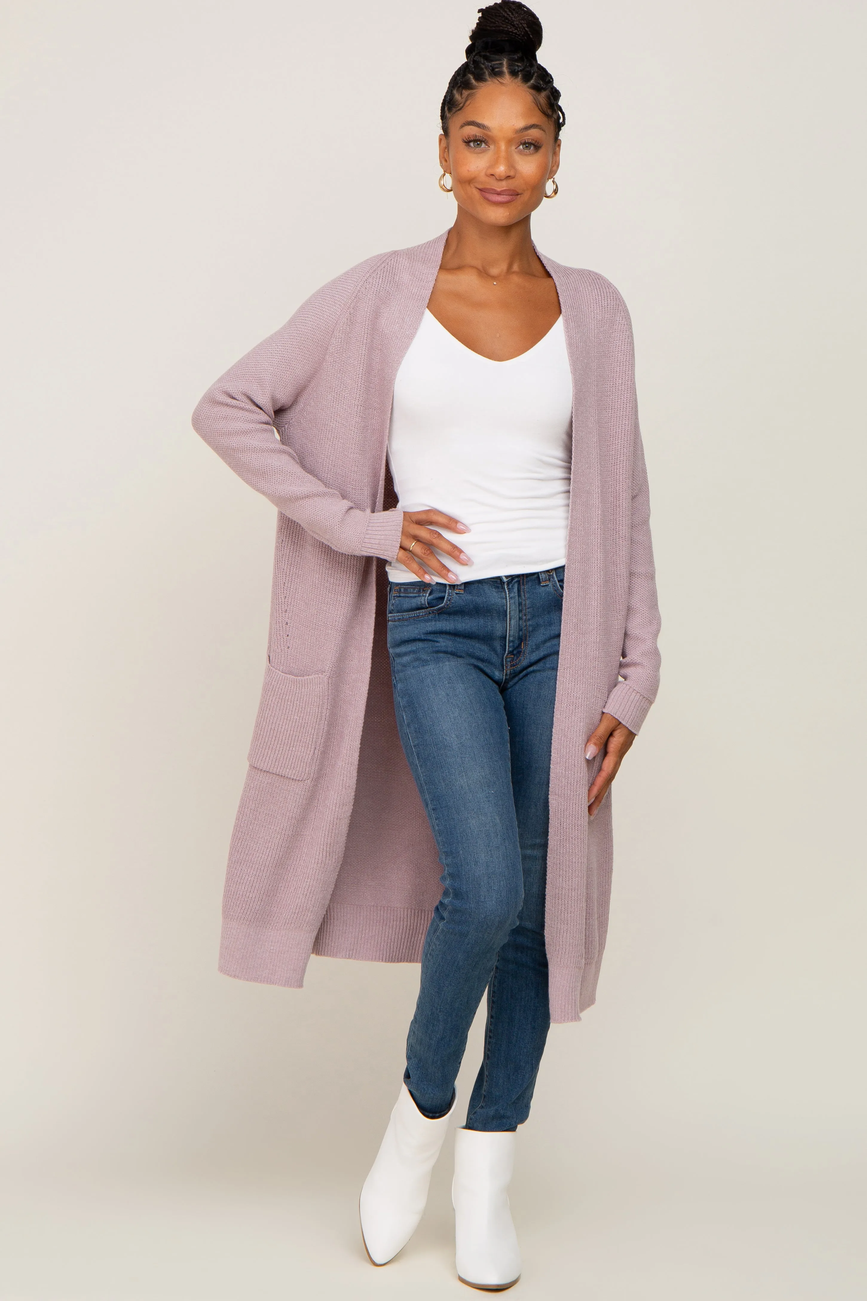 Mauve Open Front Long Cardigan sold by Pinkblush product image thumbnail 4