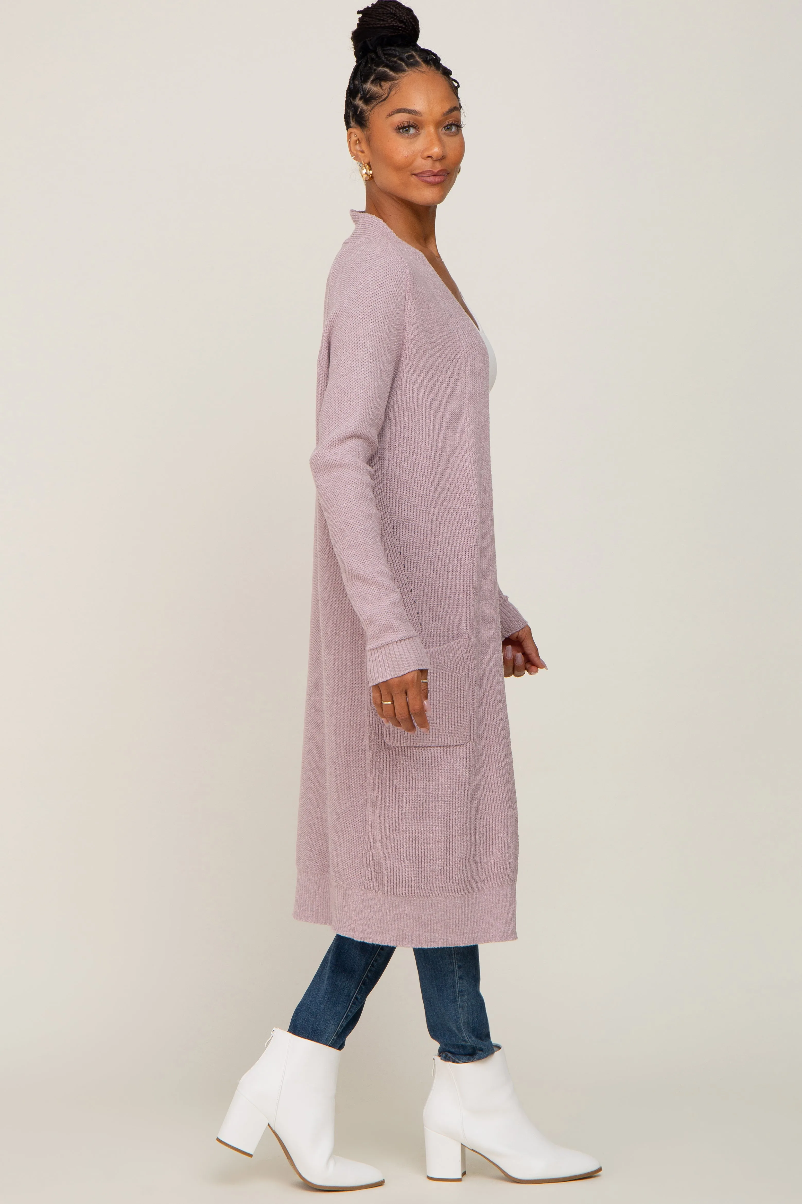 Mauve Open Front Long Cardigan sold by Pinkblush product image thumbnail 2