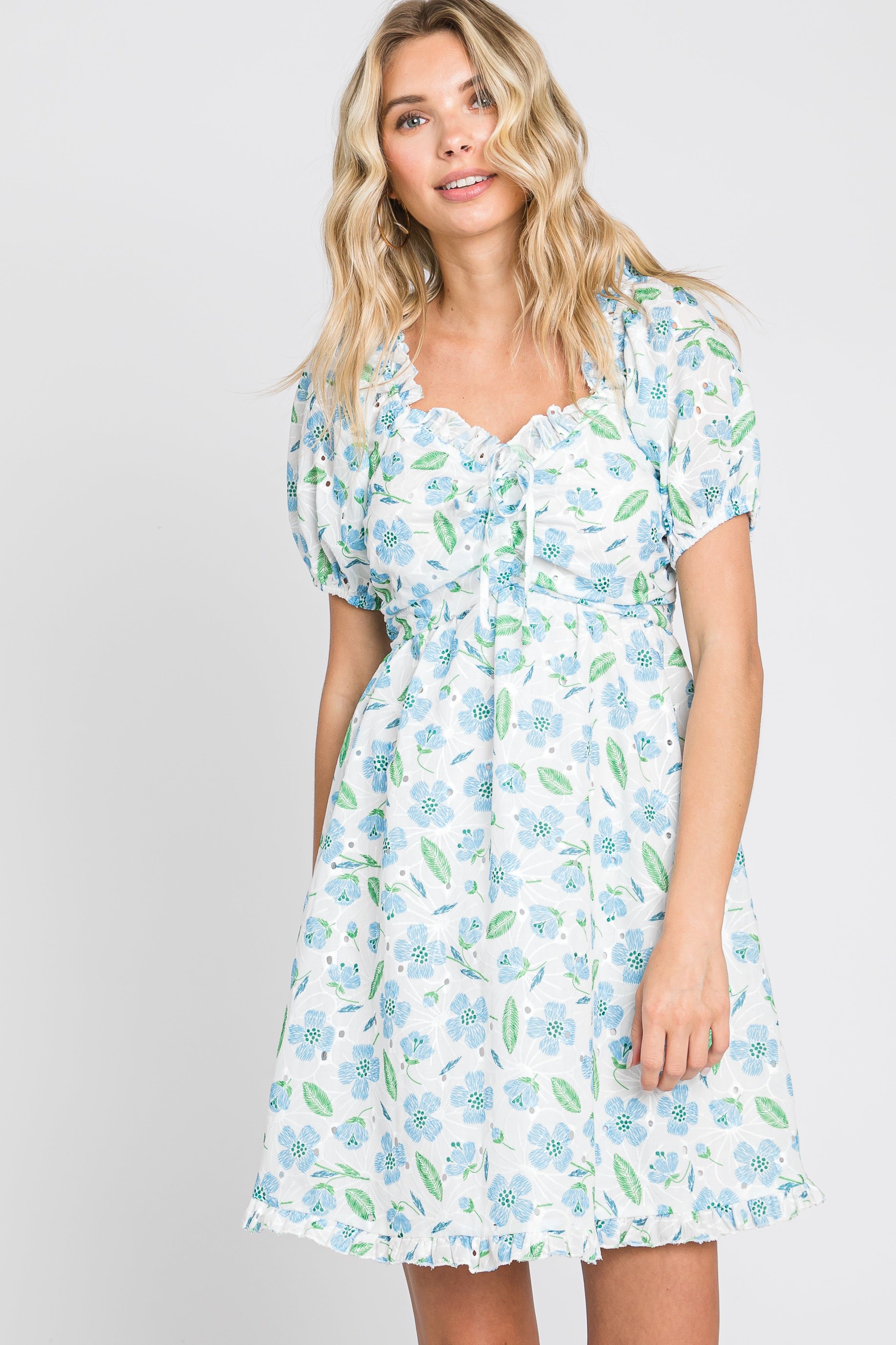 Blue Embroidered Eyelet Lace Dress sold by Pinkblush