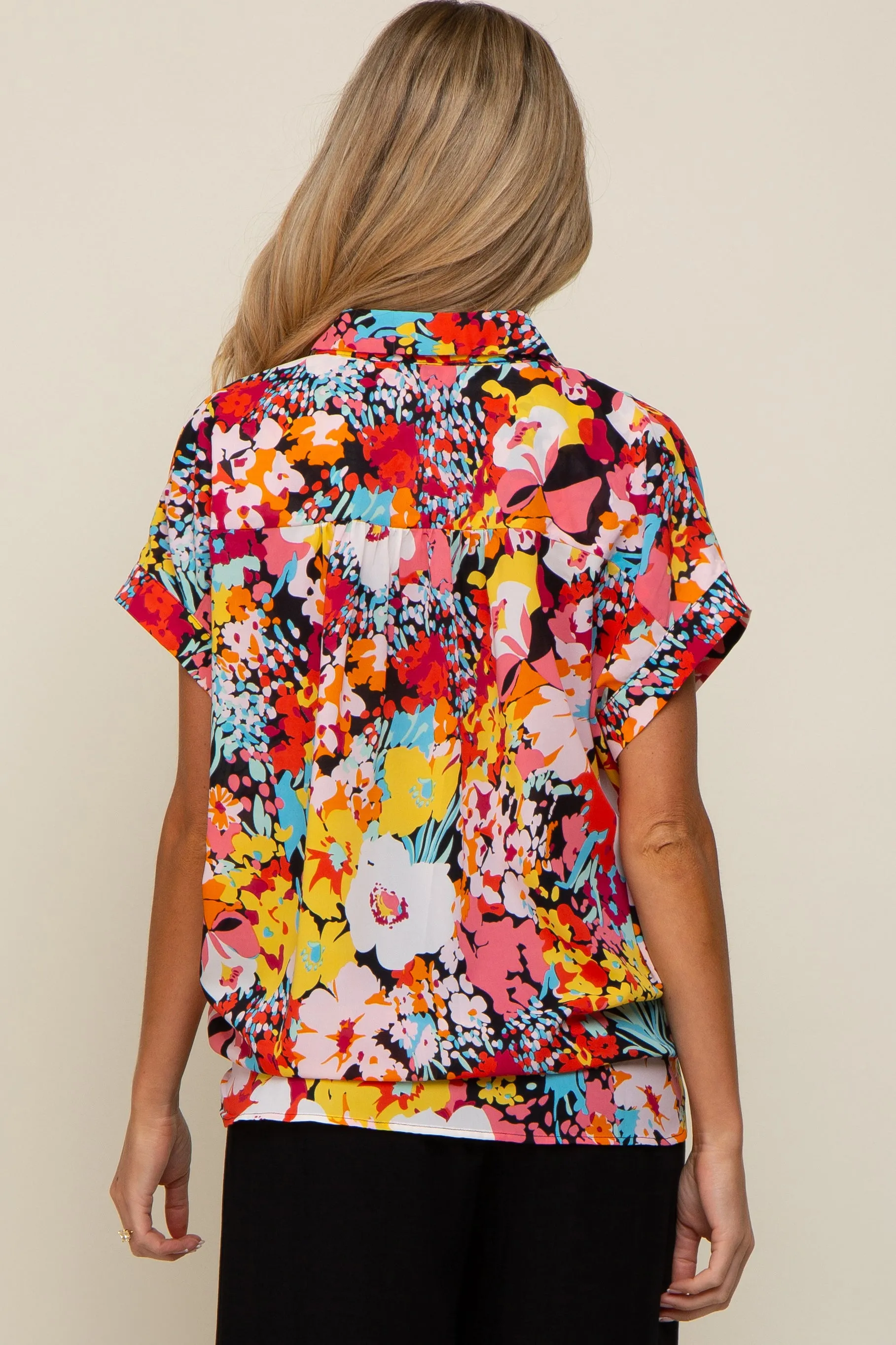 Black Abstract Floral Button Down Maternity Top sold by Pinkblush product image thumbnail 3