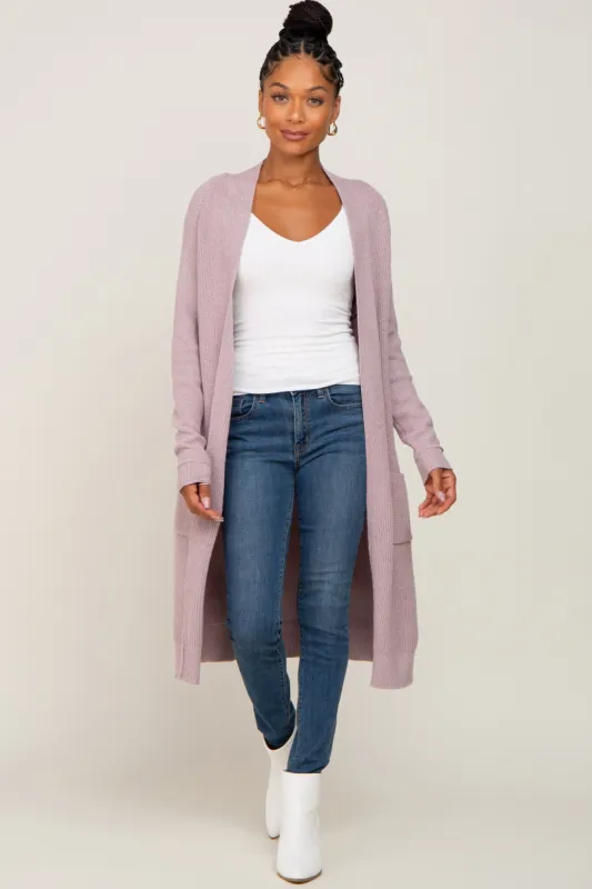 Mauve Open Front Long Cardigan sold by Pinkblush