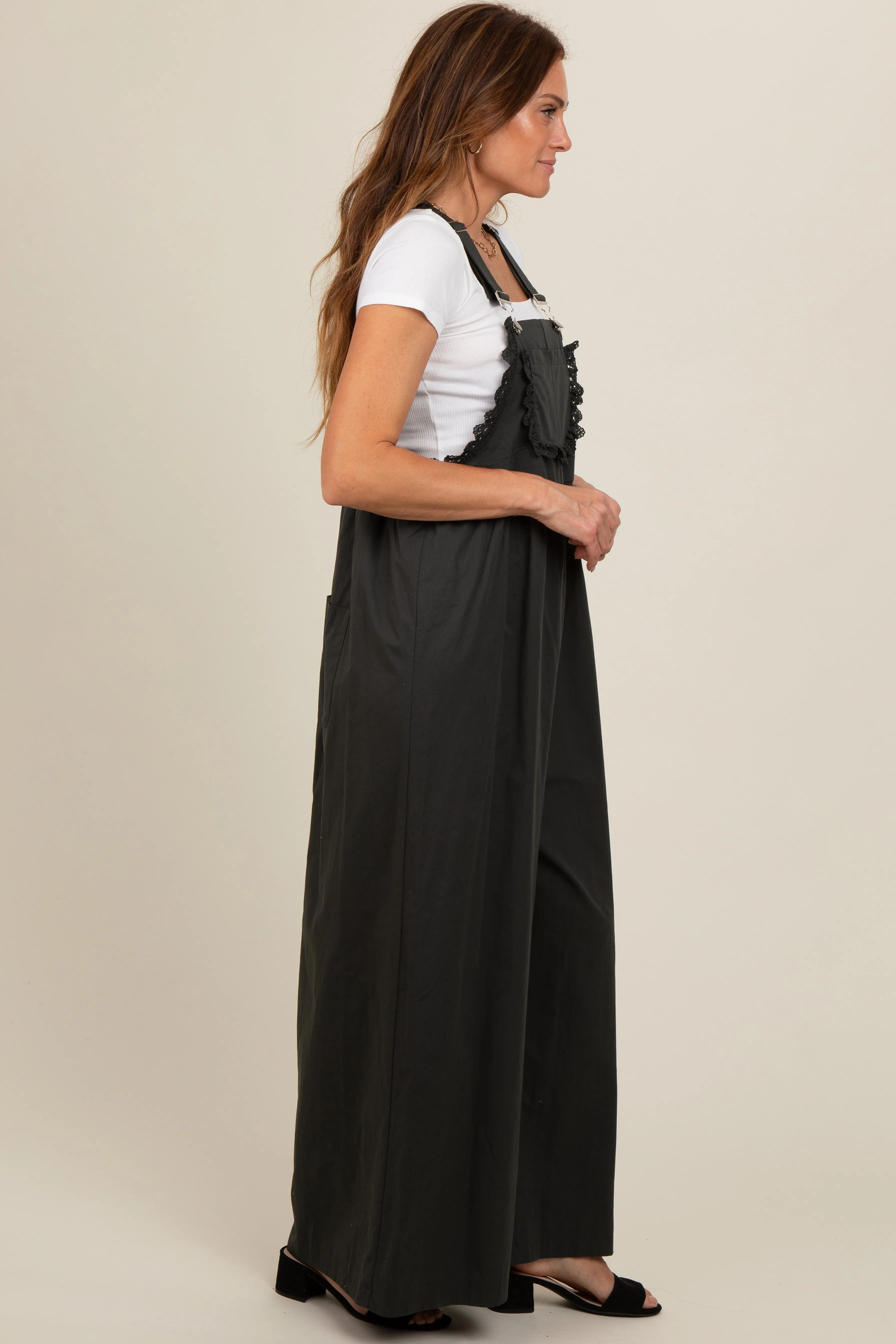 Charcoal Crochet Lace Trim Overalls sold by Pinkblush product image thumbnail 3