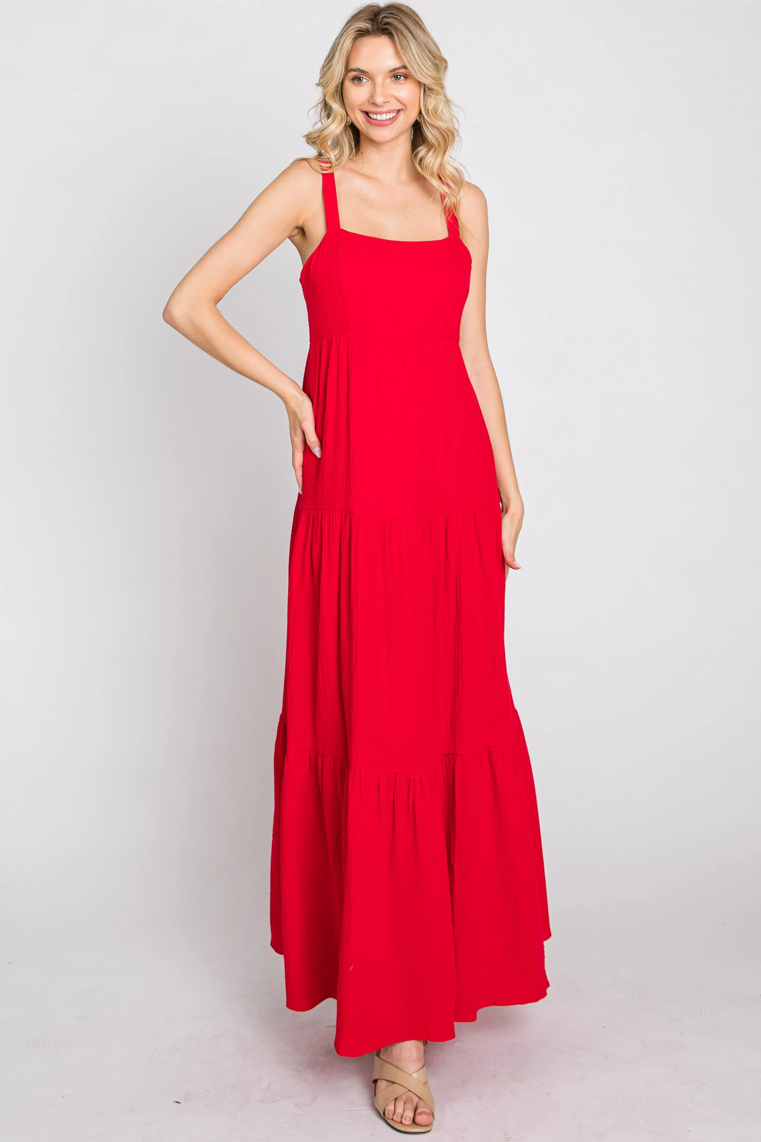 Red Sleeveless Ruffle Tiered Maxi Dress sold by Pinkblush product image thumbnail 3