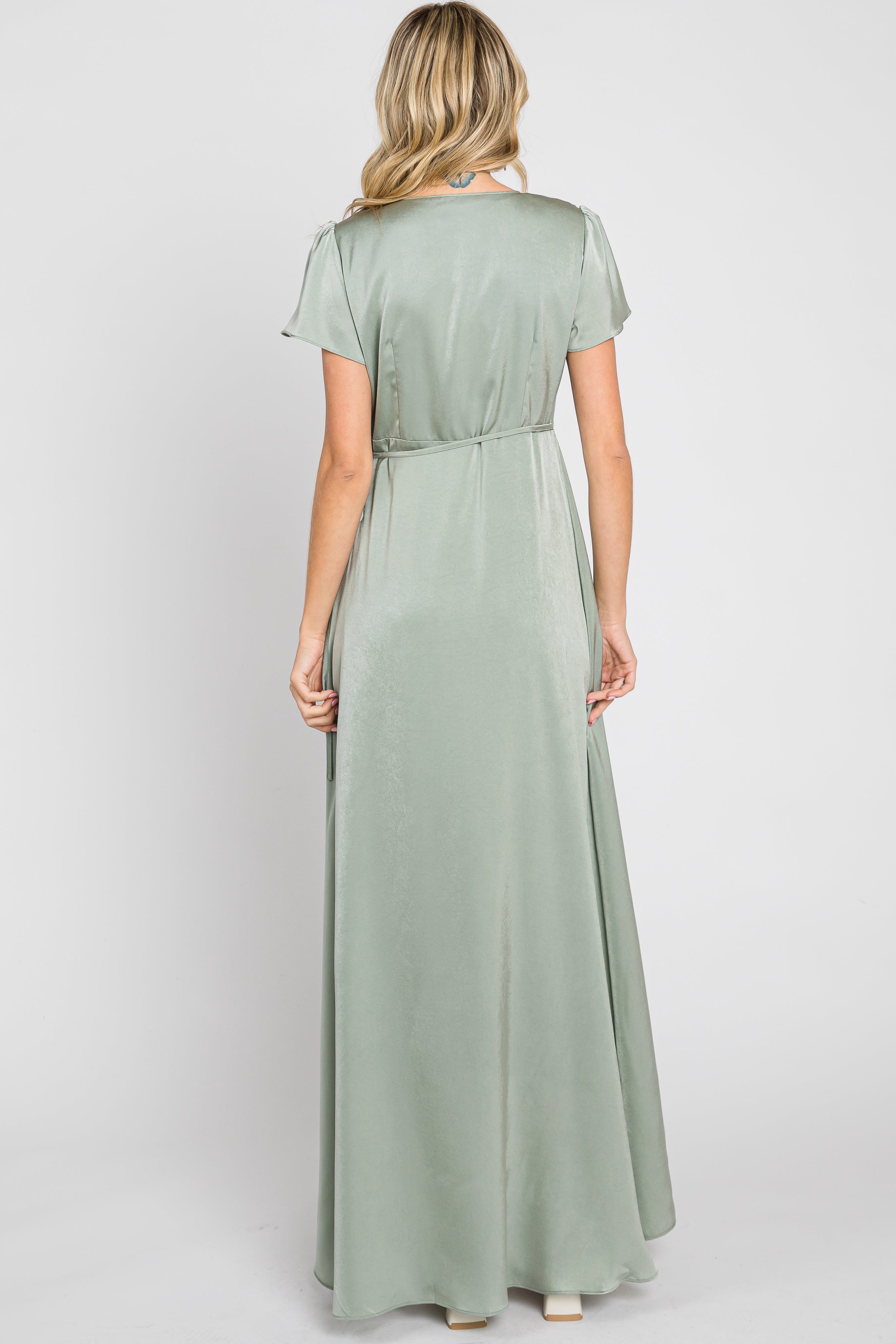 Sage Satin Hi-Lo Maxi Wrap Dress sold by Pinkblush product image thumbnail 3