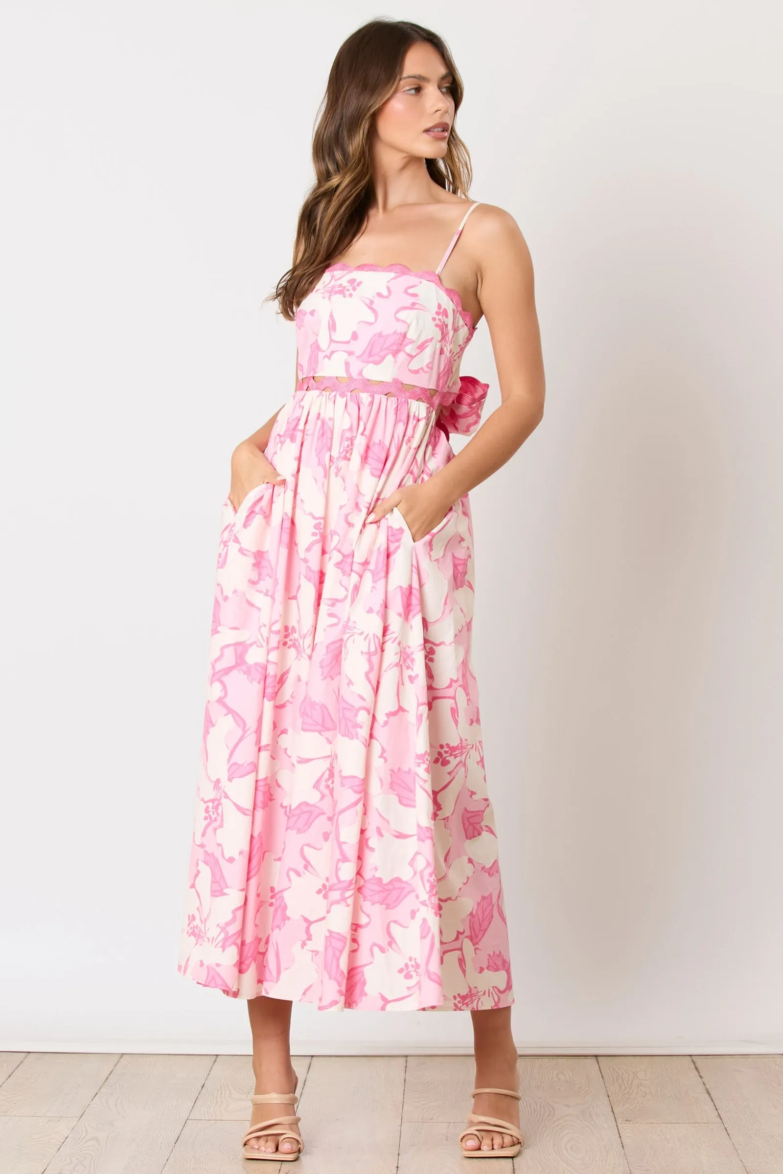 Pink Floral Wave Trim Back Tie Maternity Midi Dress sold by Pinkblush product image thumbnail 5