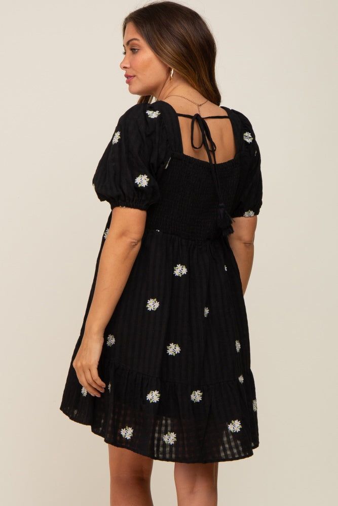 Black Floral Embroidered Puff Sleeve Maternity Dress sold by Pinkblush product image thumbnail 4