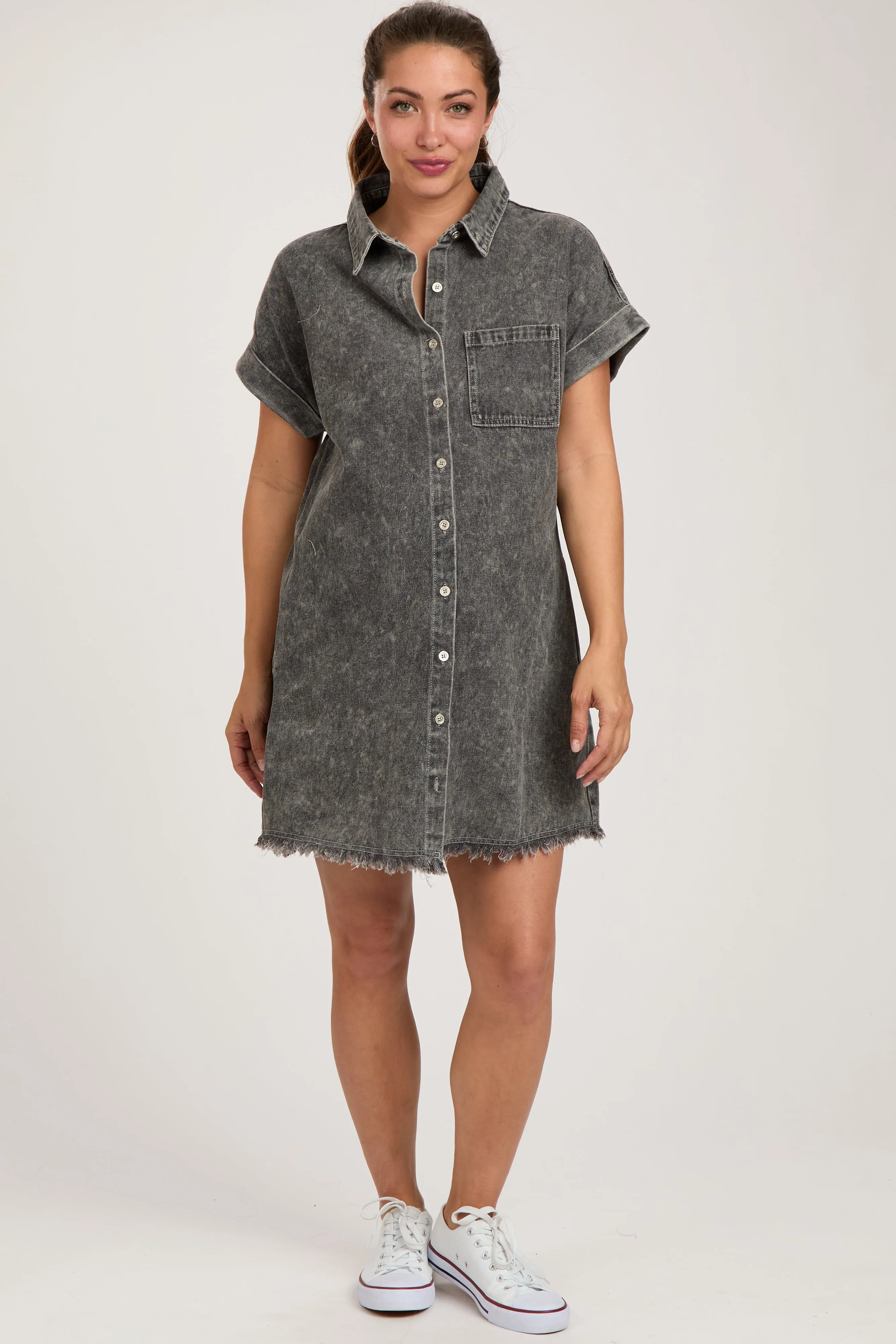 Black Denim Button Up Maternity Dress sold by Pinkblush product image thumbnail 3