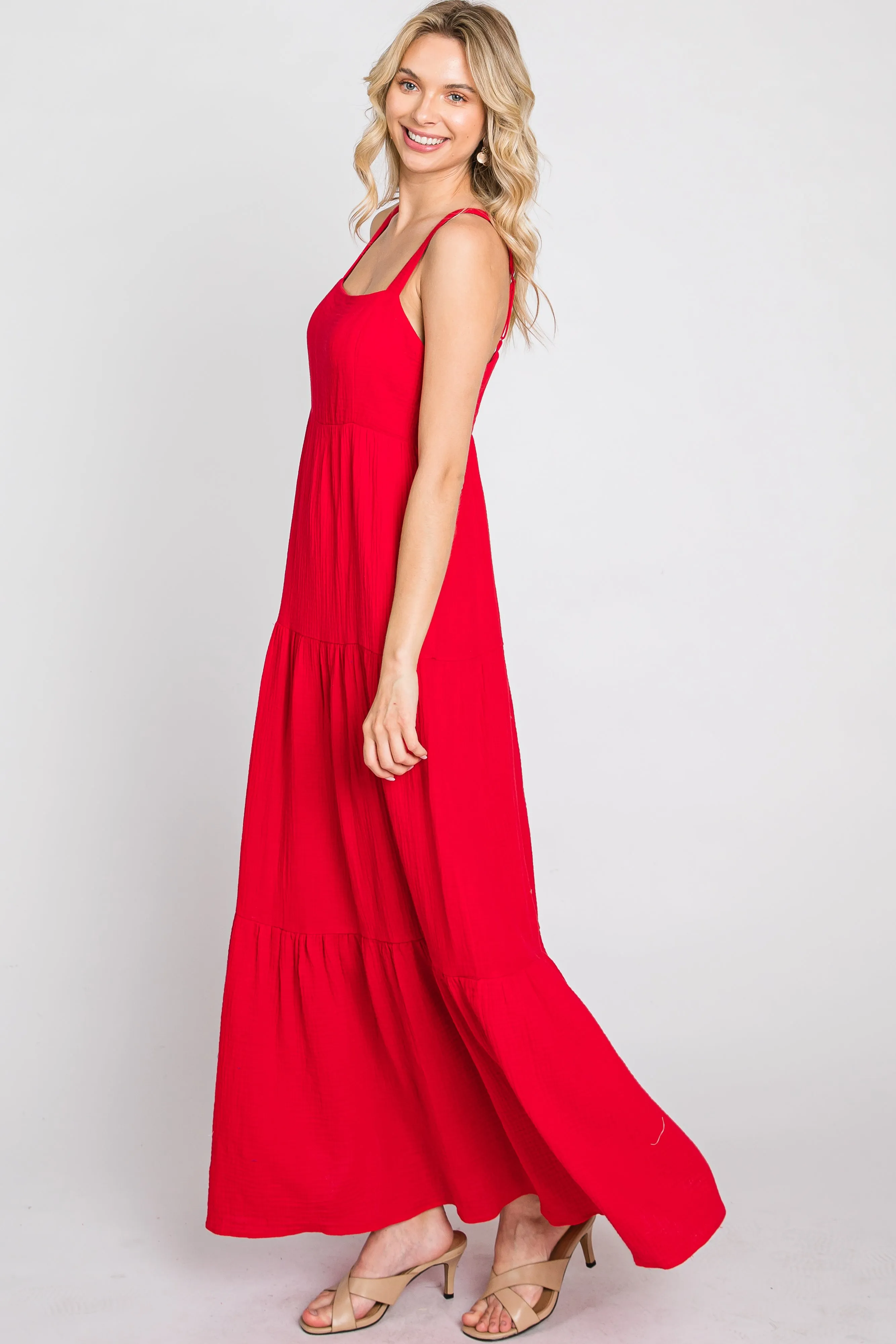Red Sleeveless Ruffle Tiered Maxi Dress sold by Pinkblush product image thumbnail 5
