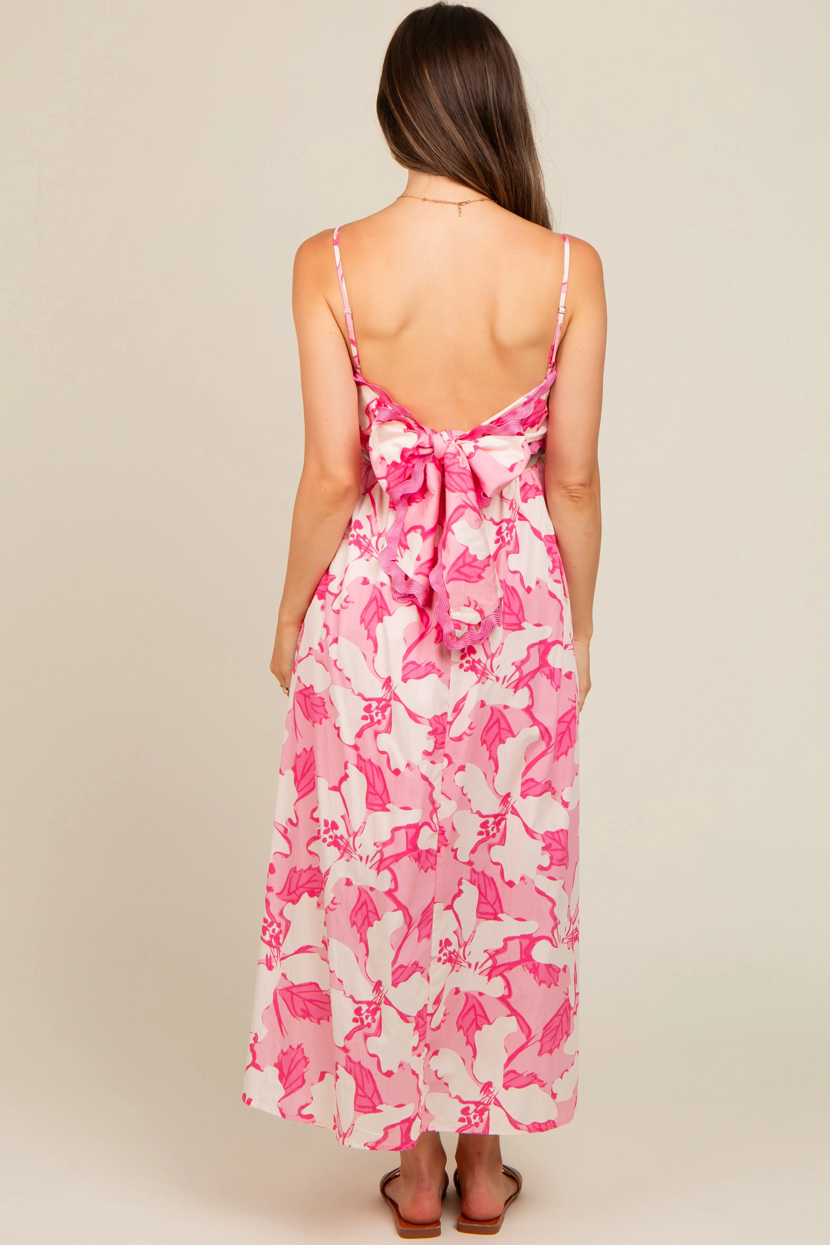 Pink Floral Wave Trim Back Tie Maternity Midi Dress sold by Pinkblush product image thumbnail 4