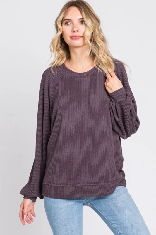 Plum Ribbed Pullover Top sold by Pinkblush