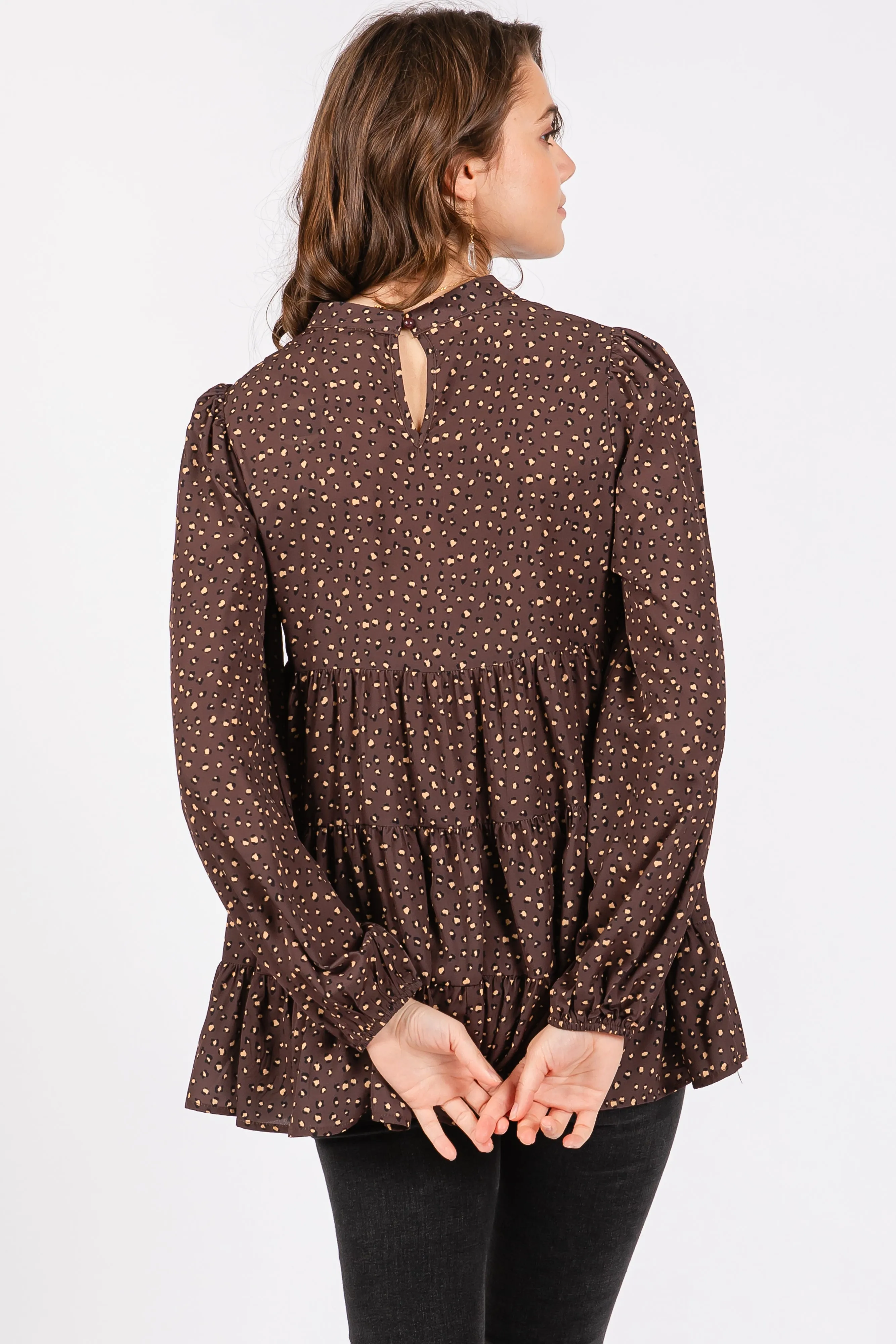 Brown Animal Print Mock Neck Tiered Top sold by Pinkblush product image thumbnail 3