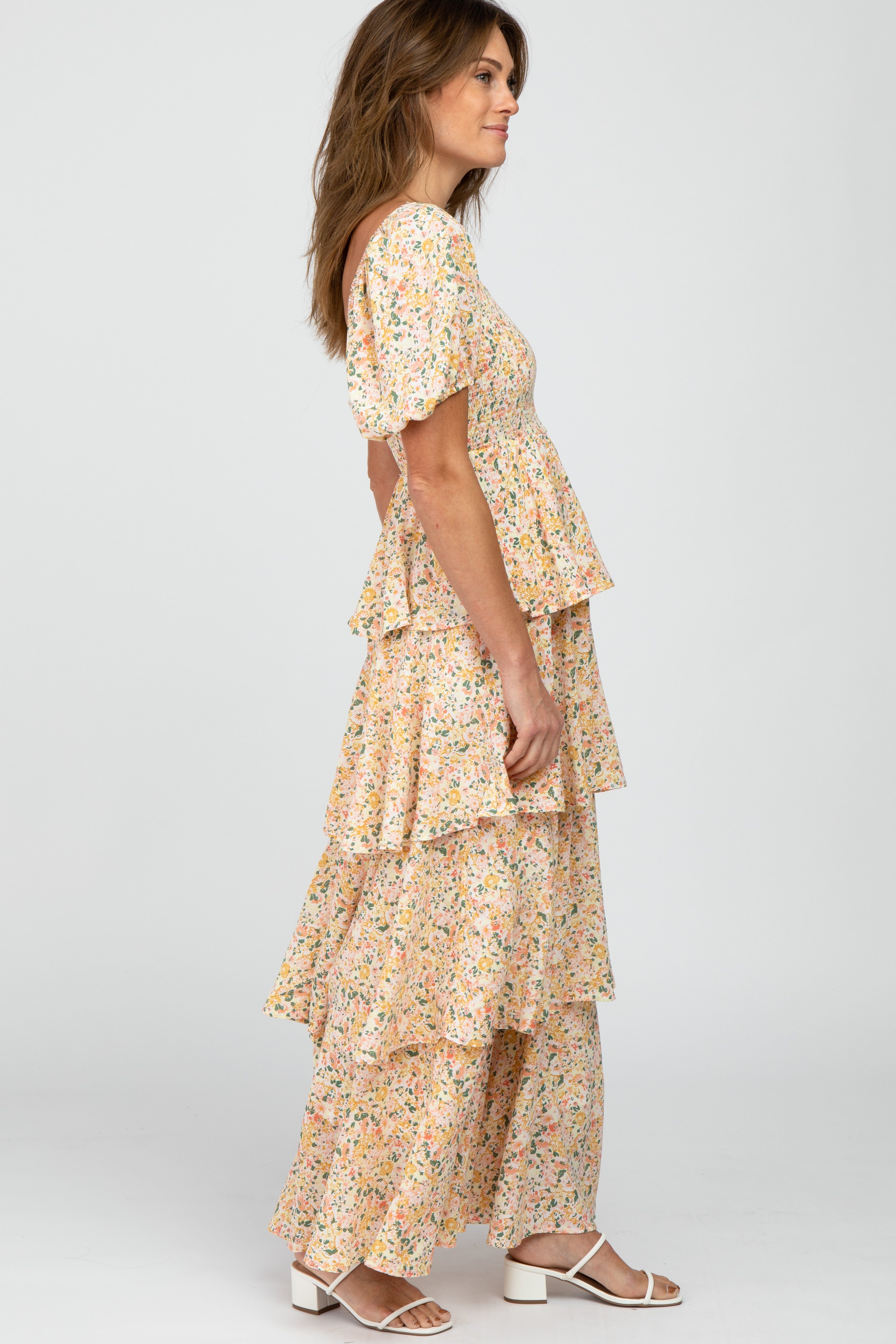 Yellow Floral Square Neck Ruffle Layered Maxi Dress sold by Pinkblush product image thumbnail 3