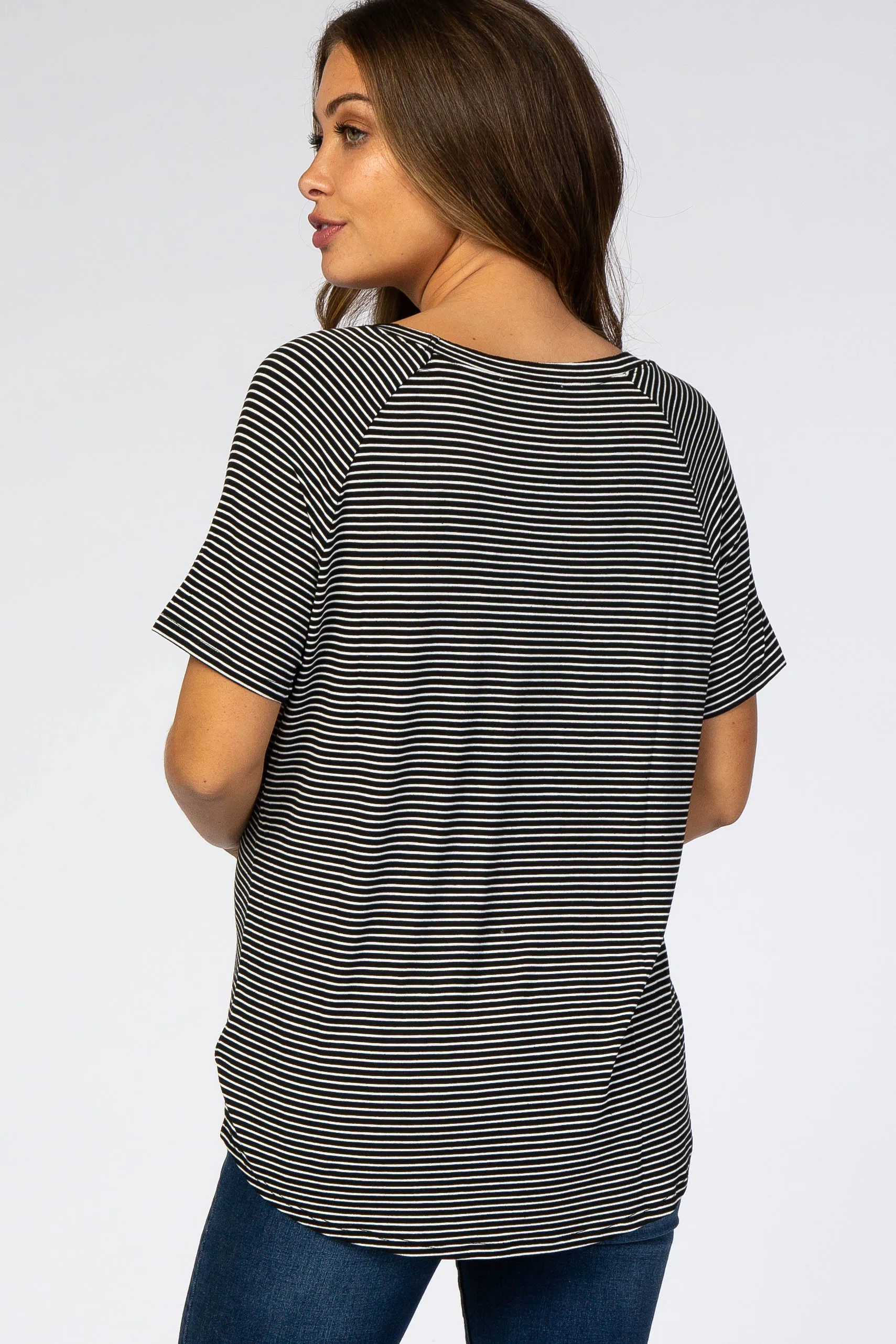 Black Striped V-Neck Maternity Short Sleeve Top sold by Pinkblush product image thumbnail 3