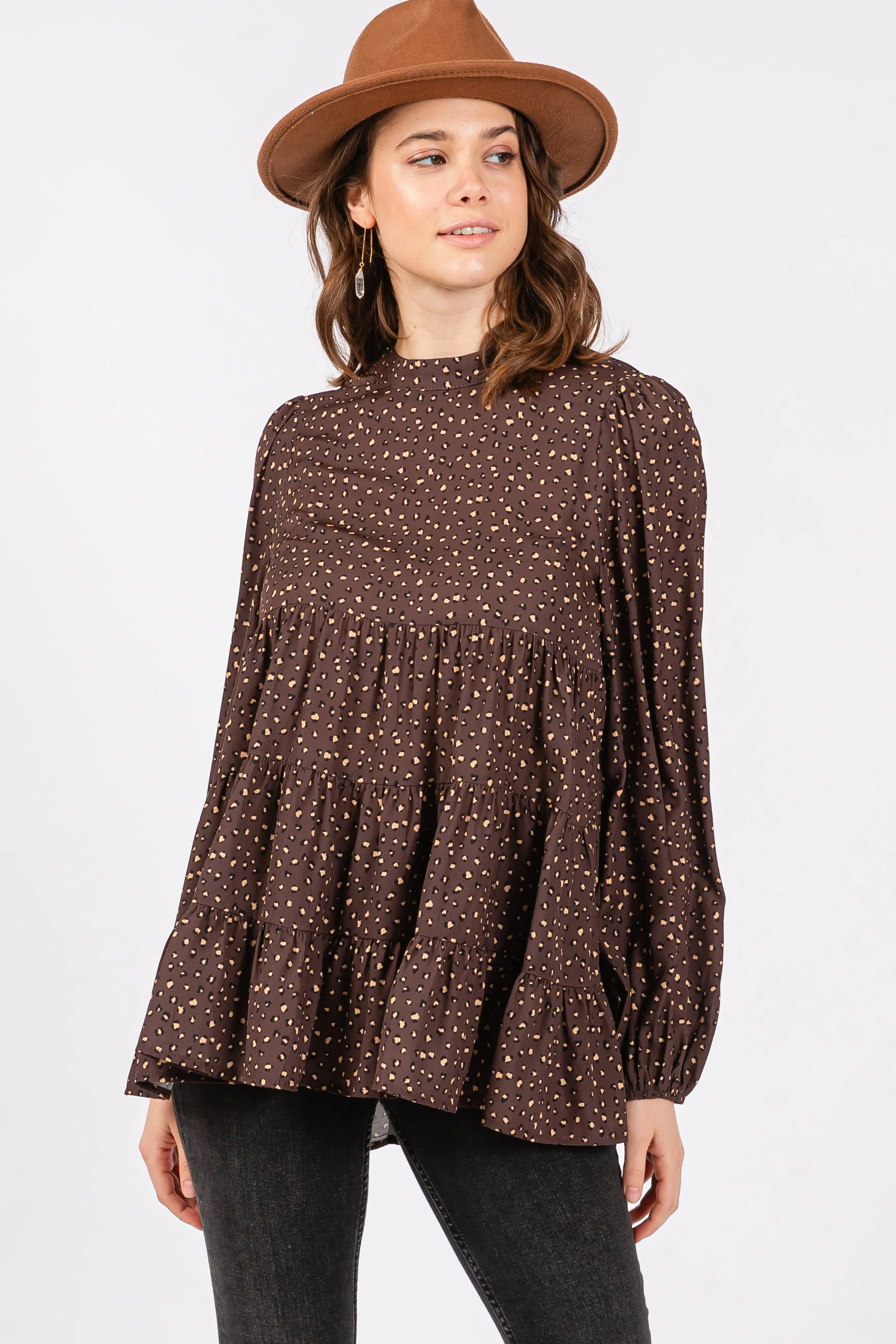 Brown Animal Print Mock Neck Tiered Top sold by Pinkblush product image thumbnail 5