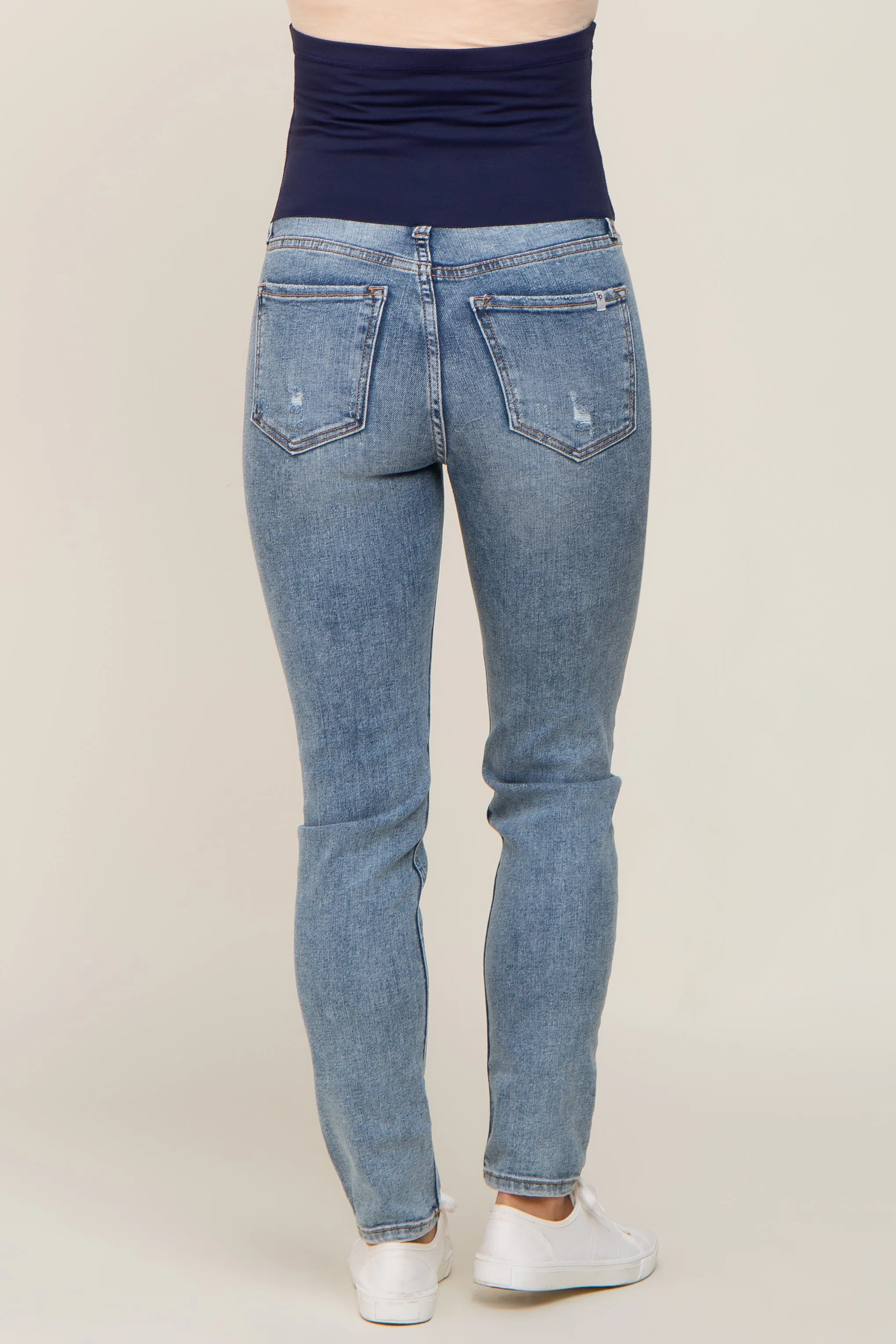 Light Blue Slightly Distressed Maternity Skinny Jeans sold by Pinkblush product image thumbnail 4